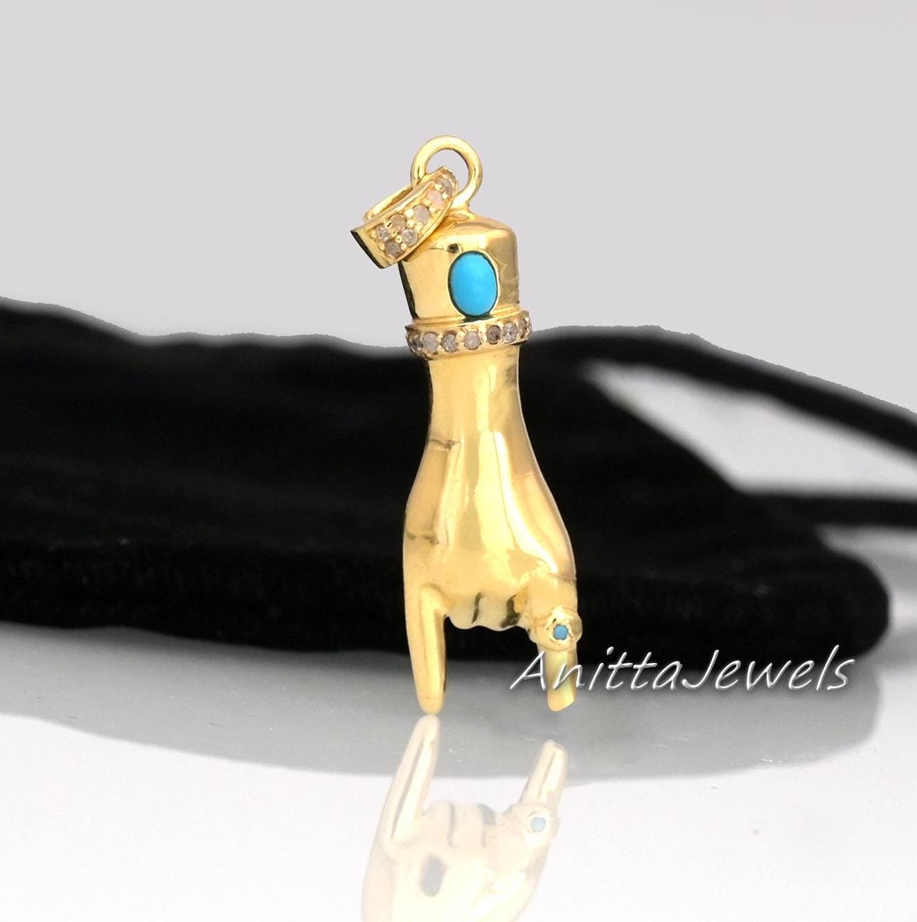 Silver Figa Pendant: Diamond, Turquoise, Mano Figa, Gemstone Hamsa - View 6 - Anitta Jewels | SKU: etsy_1706388245 Silver Figa Pendant: Diamond, Turquoise, Mano Figa, Gemstone Hamsa - View 6 - Anitta Jewels | SKU: etsy_1706388245