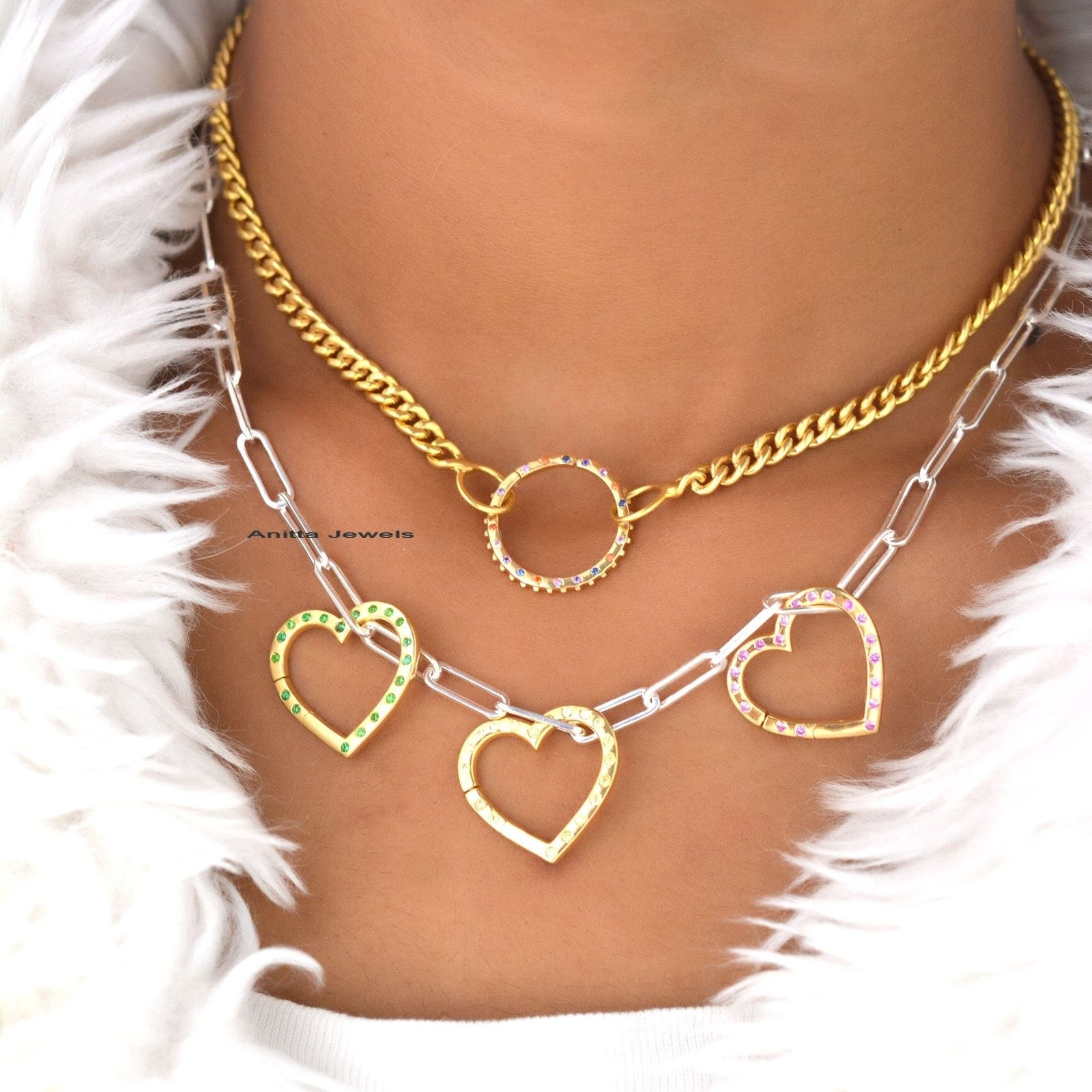 Silver Heart Enhancer Charm Holder: Gemstone Link Lock, Handmade - View 2 - Anitta Jewels | SKU: etsy_918999156 Silver Heart Enhancer Charm Holder: Gemstone Link Lock, Handmade - View 2 - Anitta Jewels | SKU: etsy_918999156