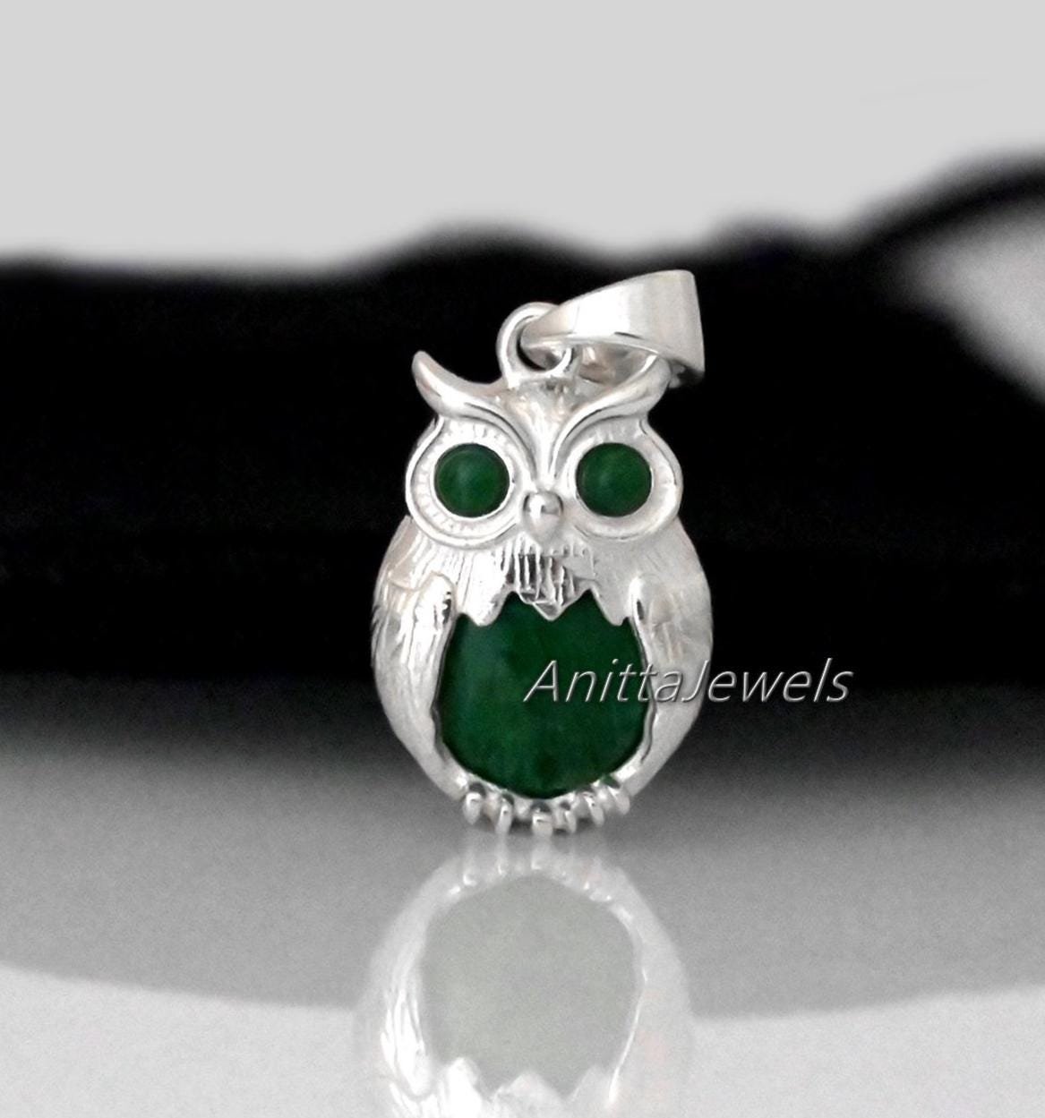 Silver Owl Pendant: Carved Gemstone Charm, 925 Silver - Anitta Jewels | SKU: etsy_1901491043 Silver Owl Pendant: Carved Gemstone Charm, 925 Silver - Anitta Jewels | SKU: etsy_1901491043