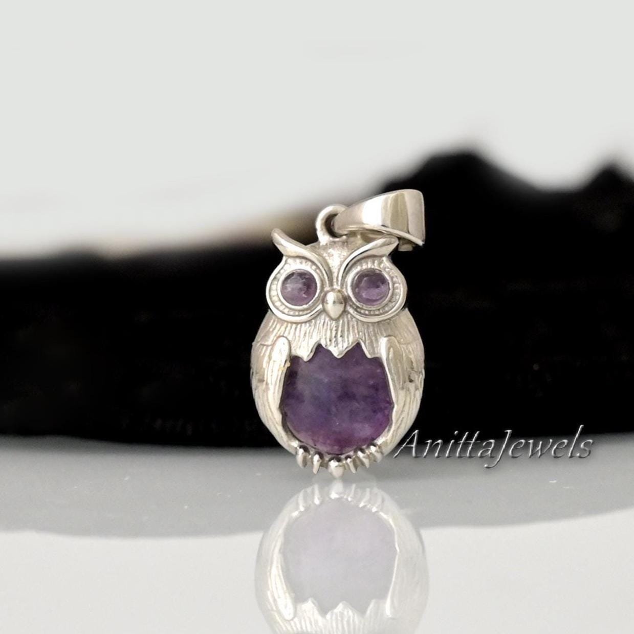 Silver Owl Pendant: Carved Gemstone Charm, 925 Silver - View 2 - Anitta Jewels | SKU: etsy_1901491043 Silver Owl Pendant: Carved Gemstone Charm, 925 Silver - View 2 - Anitta Jewels | SKU: etsy_1901491043