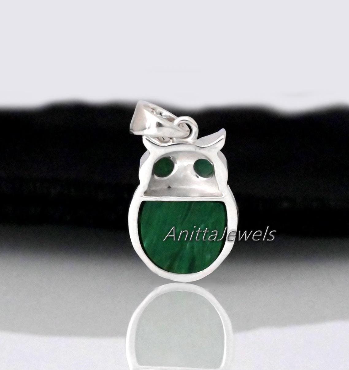 Silver Owl Pendant: Carved Gemstone Charm, 925 Silver - View 4 - Anitta Jewels | SKU: etsy_1901491043 Silver Owl Pendant: Carved Gemstone Charm, 925 Silver - View 4 - Anitta Jewels | SKU: etsy_1901491043