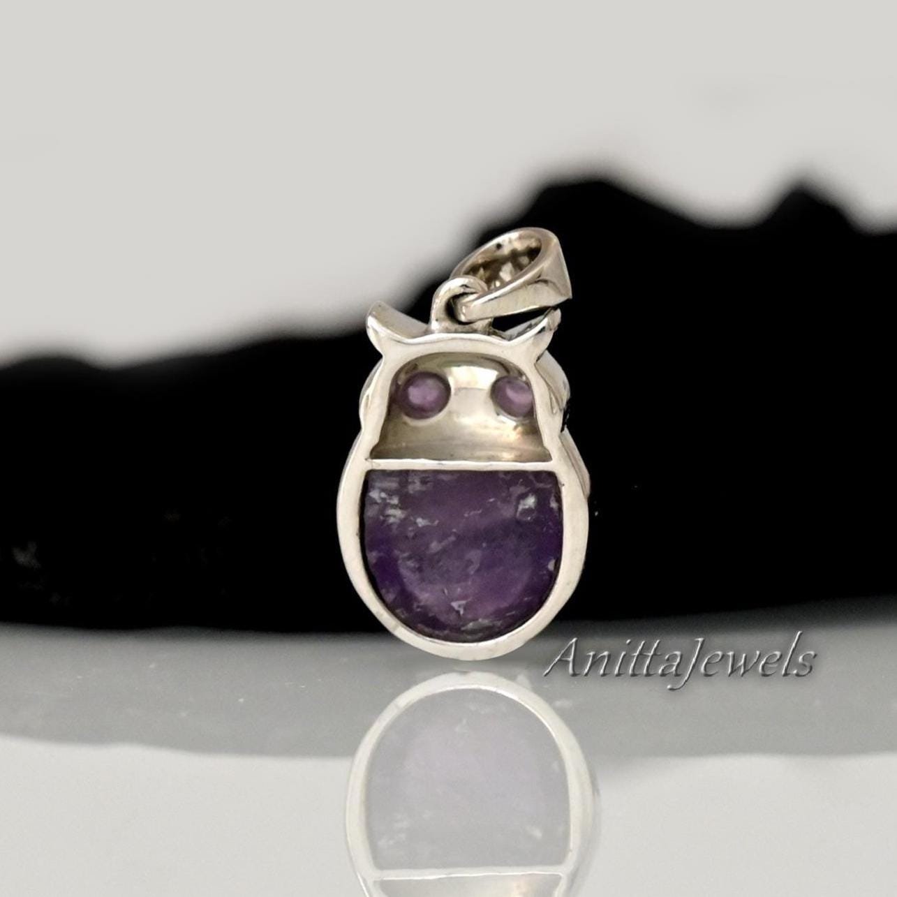 Silver Owl Pendant: Carved Gemstone Charm, 925 Silver - View 6 - Anitta Jewels | SKU: etsy_1901491043 Silver Owl Pendant: Carved Gemstone Charm, 925 Silver - View 6 - Anitta Jewels | SKU: etsy_1901491043