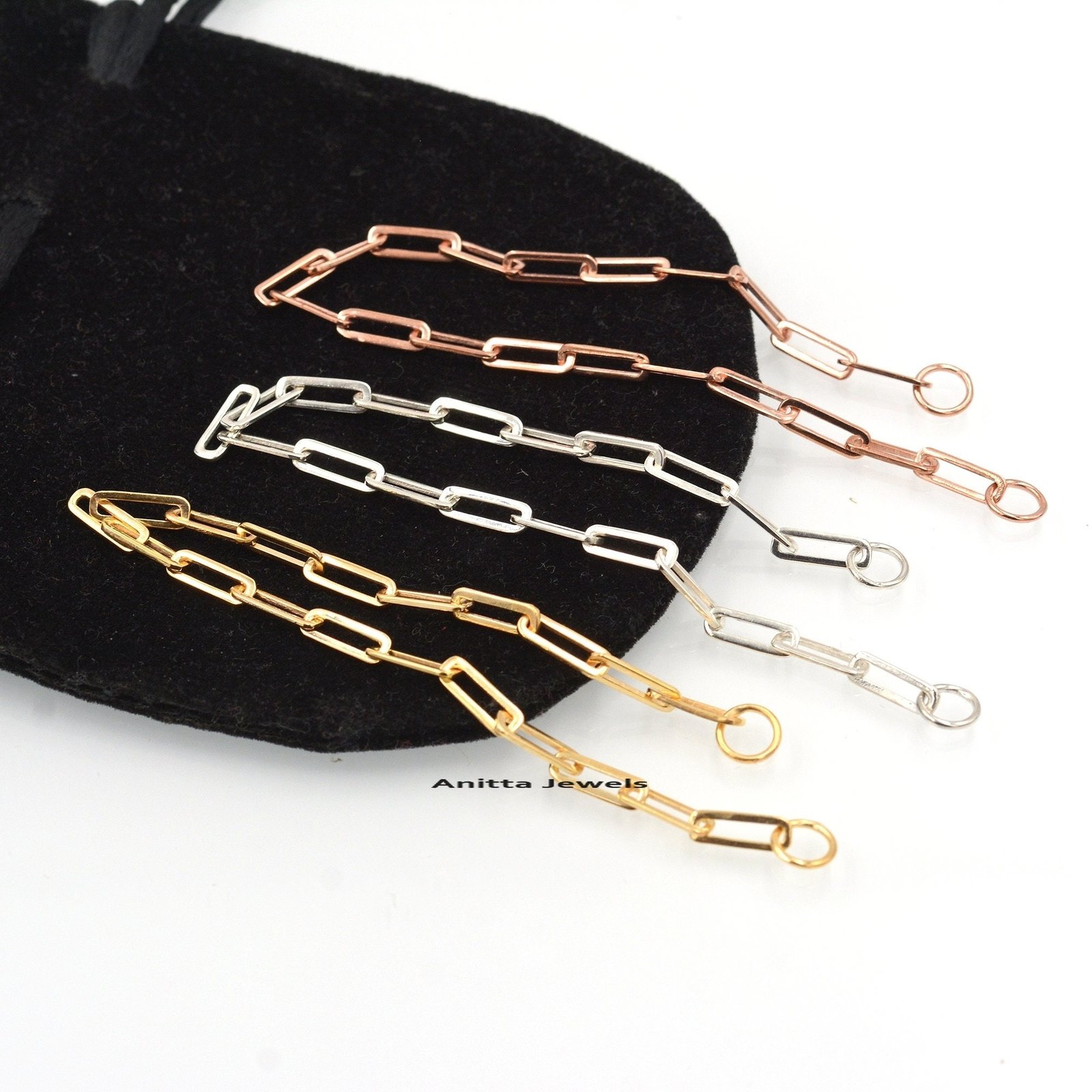 Solid Paperclip Link Bracelet: Sterling Silver, Gold Carabiner Bracelet - Anitta Jewels | SKU: etsy_987542982 Solid Paperclip Link Bracelet: Sterling Silver, Gold Carabiner Bracelet - Anitta Jewels | SKU: etsy_987542982