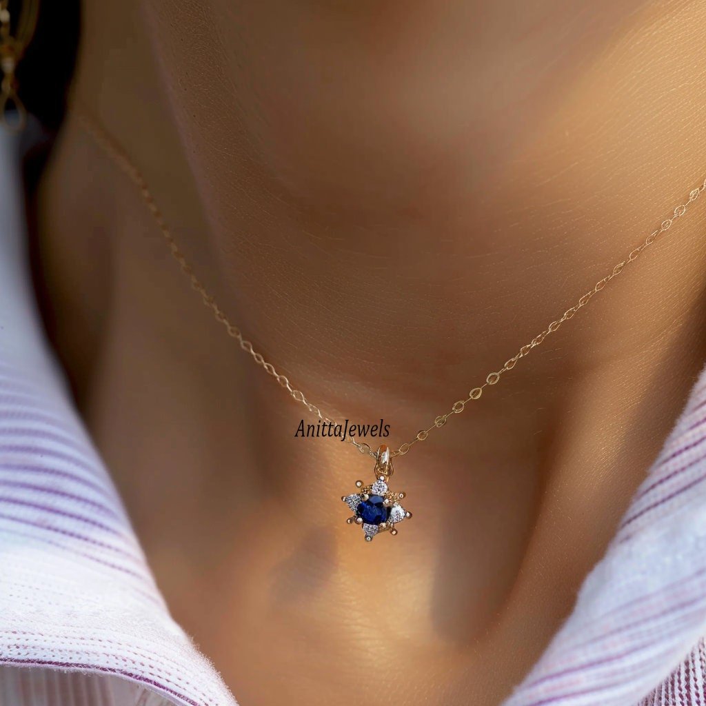 Sterling Silver Blue CZ Floral Pendant - Handmade Flower Necklace - Anitta Jewels | SKU: etsy_1741492163 Sterling Silver Blue CZ Floral Pendant - Handmade Flower Necklace - Anitta Jewels | SKU: etsy_1741492163