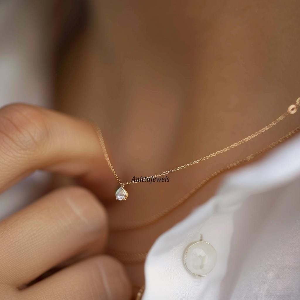 Sterling Silver CZ Teardrop Pendant: Dainty Minimalist Necklace - View 2 - Anitta Jewels | SKU: etsy_1743161819 Sterling Silver CZ Teardrop Pendant: Dainty Minimalist Necklace - View 2 - Anitta Jewels | SKU: etsy_1743161819