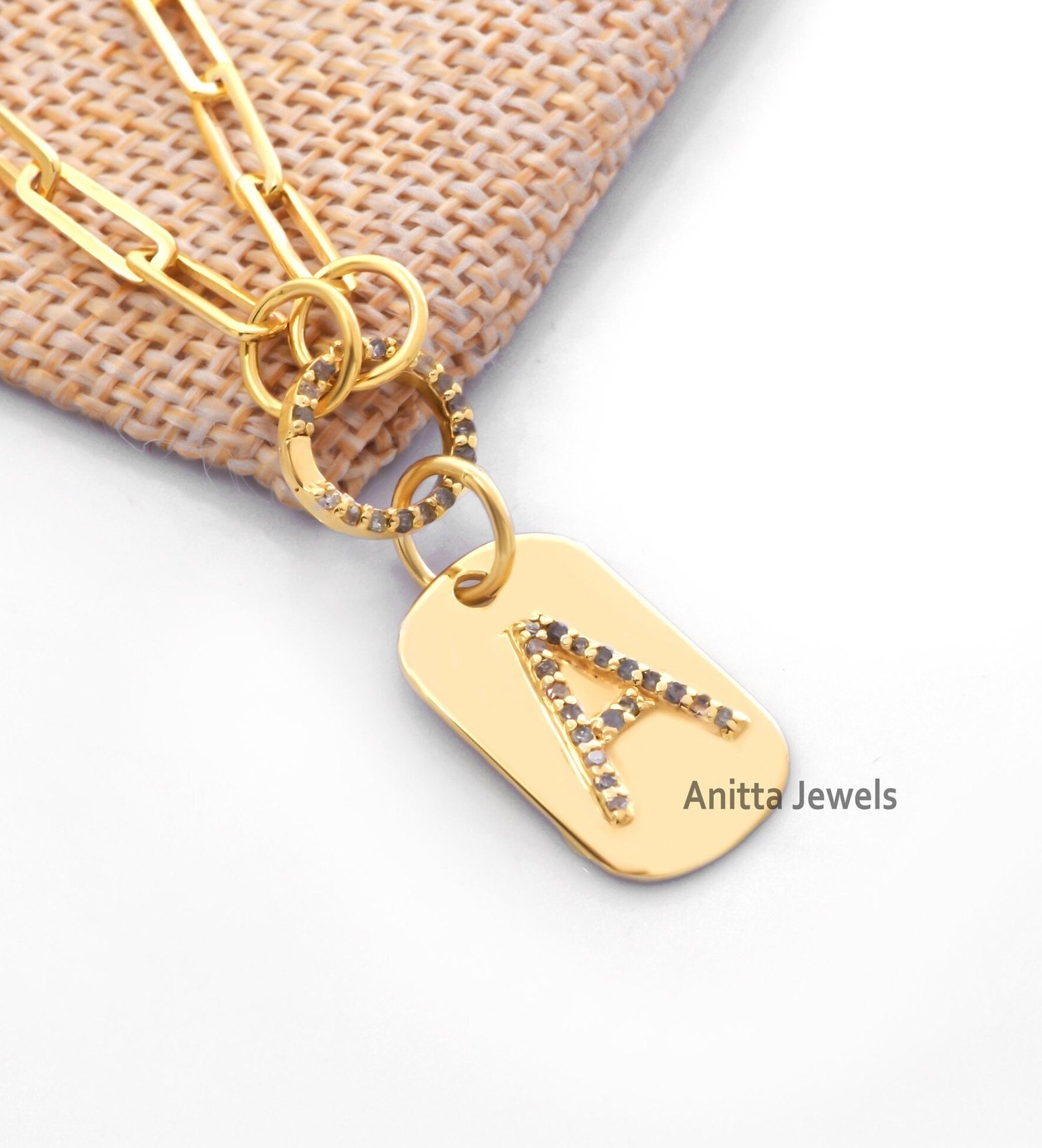 Sterling Silver Diamond Initial Dog Tag Pendant - Charm Holder - Anitta Jewels | SKU: etsy_931283227 Sterling Silver Diamond Initial Dog Tag Pendant - Charm Holder - Anitta Jewels | SKU: etsy_931283227