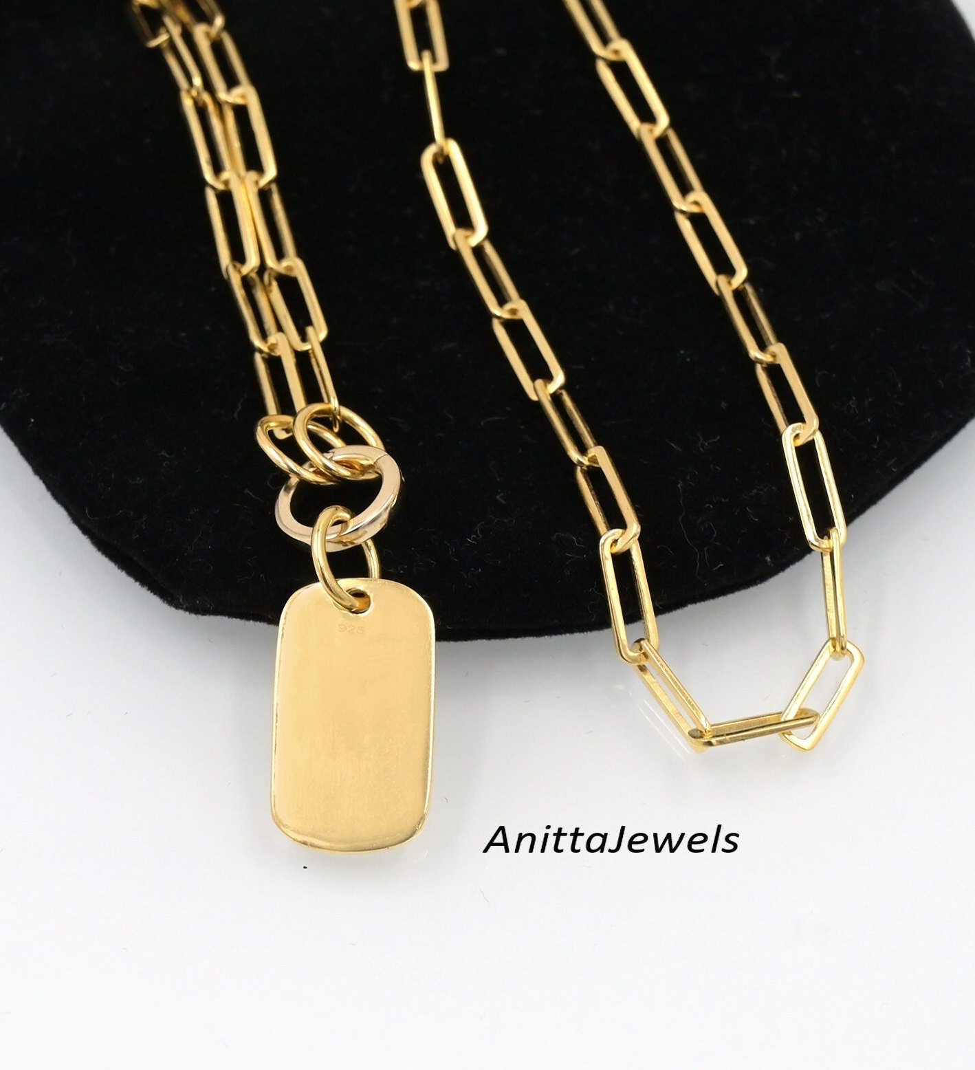 Sterling Silver Diamond Initial Dog Tag Pendant - Charm Holder - View 3 - Anitta Jewels | SKU: etsy_931283227 Sterling Silver Diamond Initial Dog Tag Pendant - Charm Holder - View 3 - Anitta Jewels | SKU: etsy_931283227