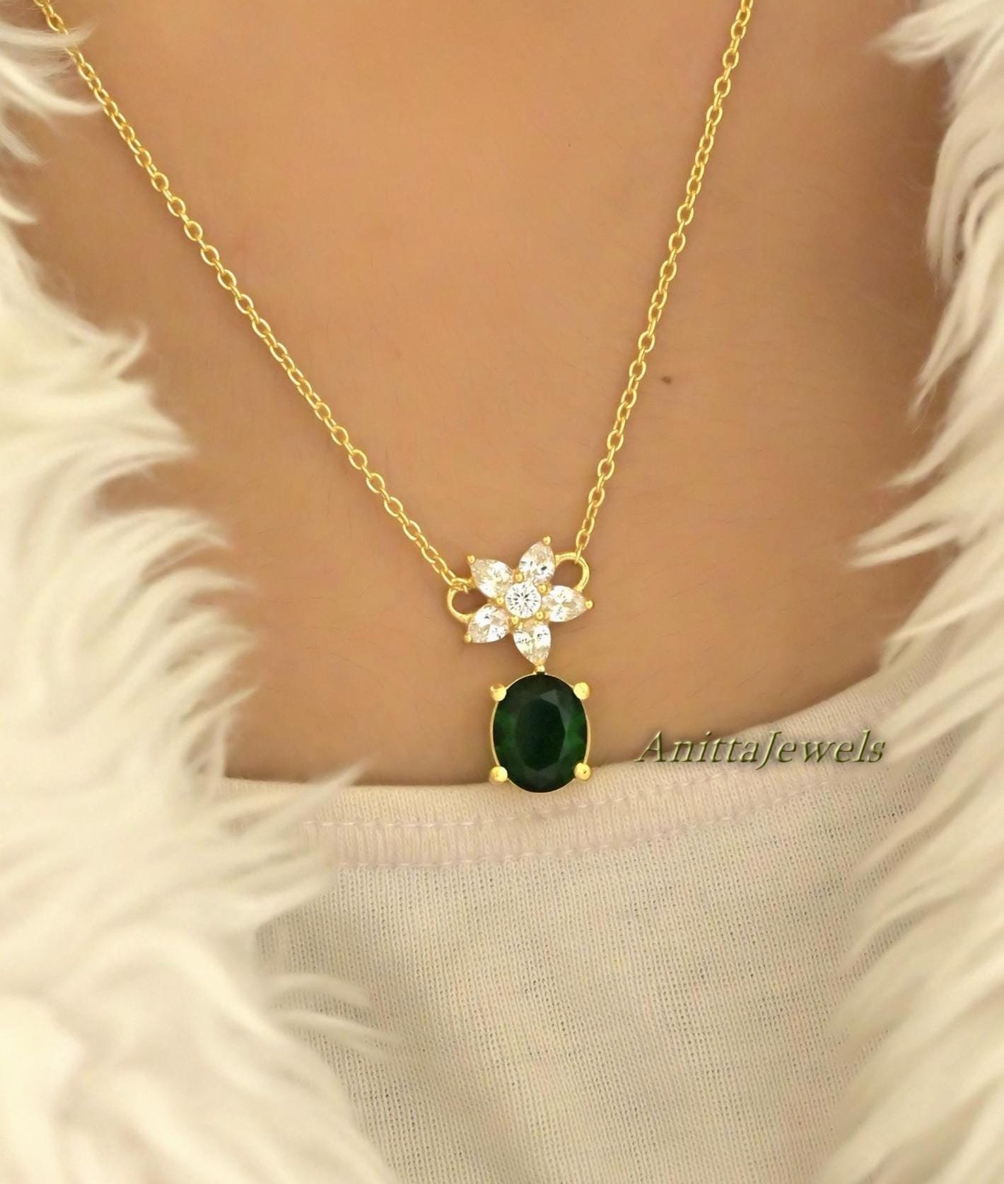 Sterling Silver Emerald CZ Solitaire Pendant Necklace - Anitta Jewels | SKU: etsy_1741500073 Sterling Silver Emerald CZ Solitaire Pendant Necklace - Anitta Jewels | SKU: etsy_1741500073
