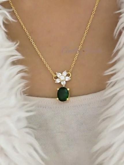 Sterling Silver Emerald CZ Solitaire Pendant Necklace - View 2 - Anitta Jewels | SKU: etsy_1741500073 Sterling Silver Emerald CZ Solitaire Pendant Necklace - View 2 - Anitta Jewels | SKU: etsy_1741500073