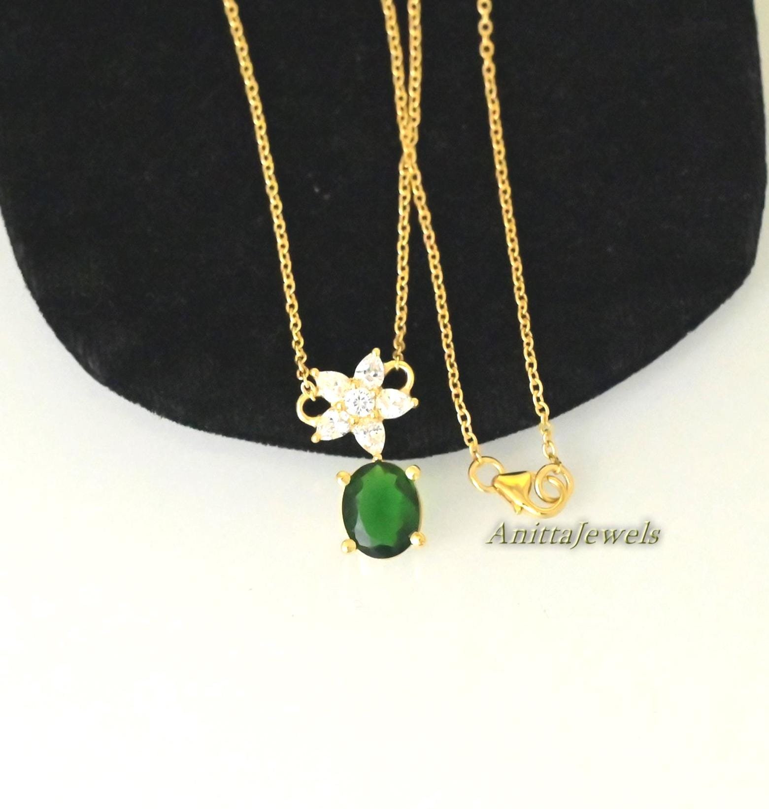 Sterling Silver Emerald CZ Solitaire Pendant Necklace - View 3 - Anitta Jewels | SKU: etsy_1741500073 Sterling Silver Emerald CZ Solitaire Pendant Necklace - View 3 - Anitta Jewels | SKU: etsy_1741500073