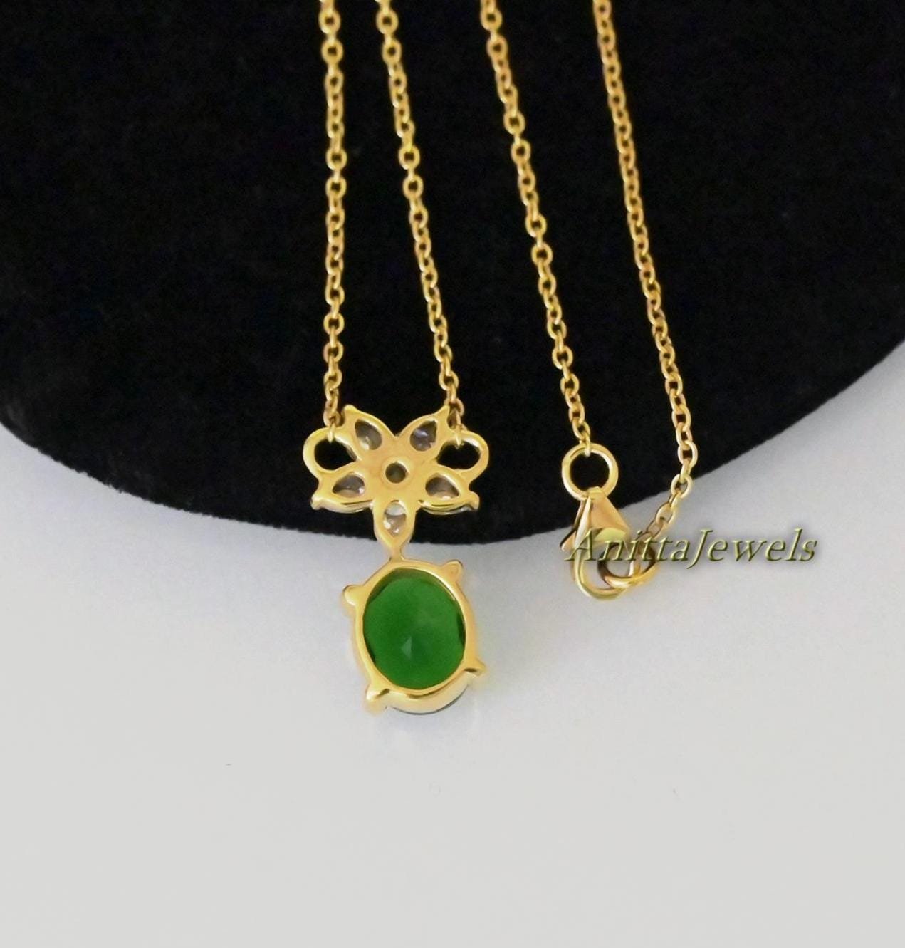 Sterling Silver Emerald CZ Solitaire Pendant Necklace - View 4 - Anitta Jewels | SKU: etsy_1741500073 Sterling Silver Emerald CZ Solitaire Pendant Necklace - View 4 - Anitta Jewels | SKU: etsy_1741500073