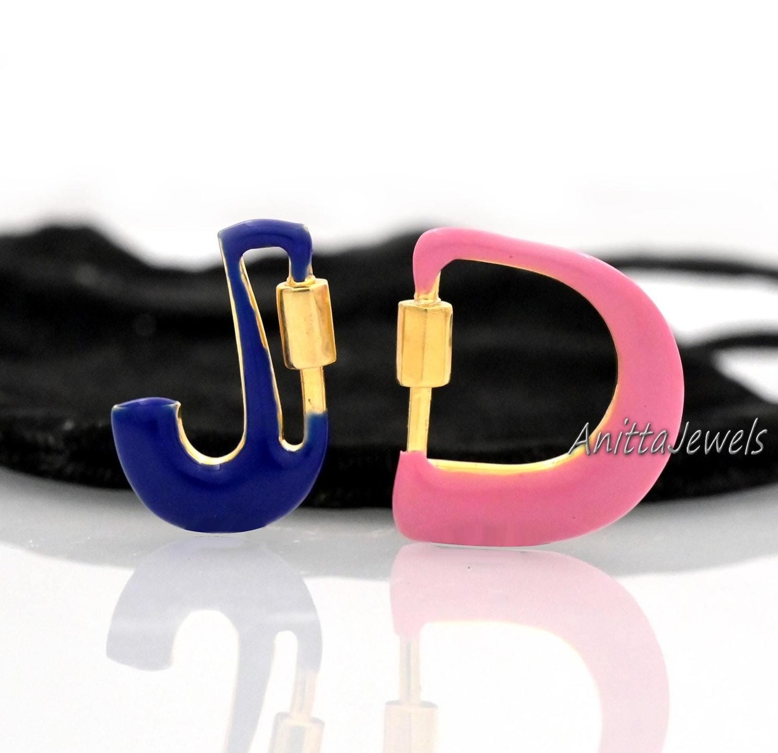 Sterling Silver Enamel Letter Carabiner Lock: 14k Gold Plated Connector - Anitta Jewels | SKU: etsy_1700881971 Sterling Silver Enamel Letter Carabiner Lock: 14k Gold Plated Connector - Anitta Jewels | SKU: etsy_1700881971