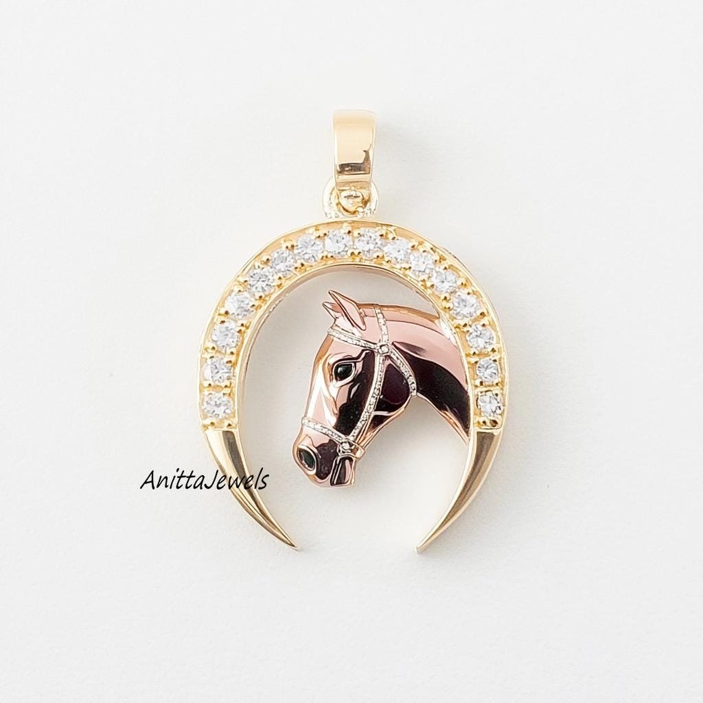 Sterling Silver Horse Horseshoe Pendant: Cubic Zirconia Charm - Anitta Jewels | SKU: etsy_1826358641 Sterling Silver Horse Horseshoe Pendant: Cubic Zirconia Charm - Anitta Jewels | SKU: etsy_1826358641