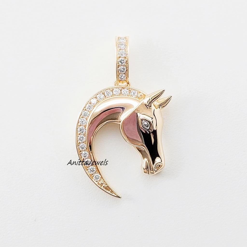 Sterling Silver Horse Horseshoe Pendant: Cubic Zirconia Charm - View 2 - Anitta Jewels | SKU: etsy_1826358641 Sterling Silver Horse Horseshoe Pendant: Cubic Zirconia Charm - View 2 - Anitta Jewels | SKU: etsy_1826358641