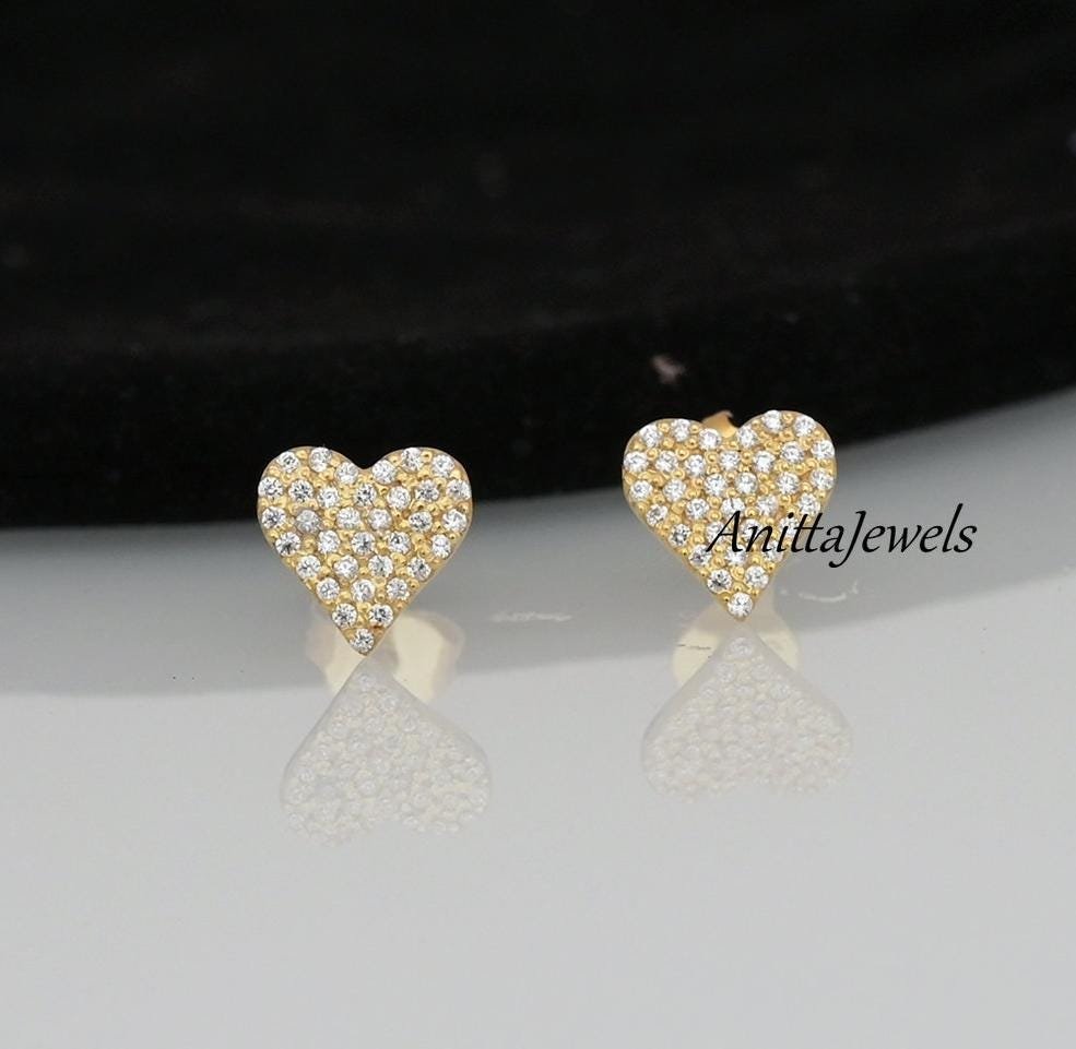Tiny Diamond Heart Stud Earrings: 925 Silver, 8mm - Anitta Jewels | SKU: etsy_1206108393 Tiny Diamond Heart Stud Earrings: 925 Silver, 8mm - Anitta Jewels | SKU: etsy_1206108393