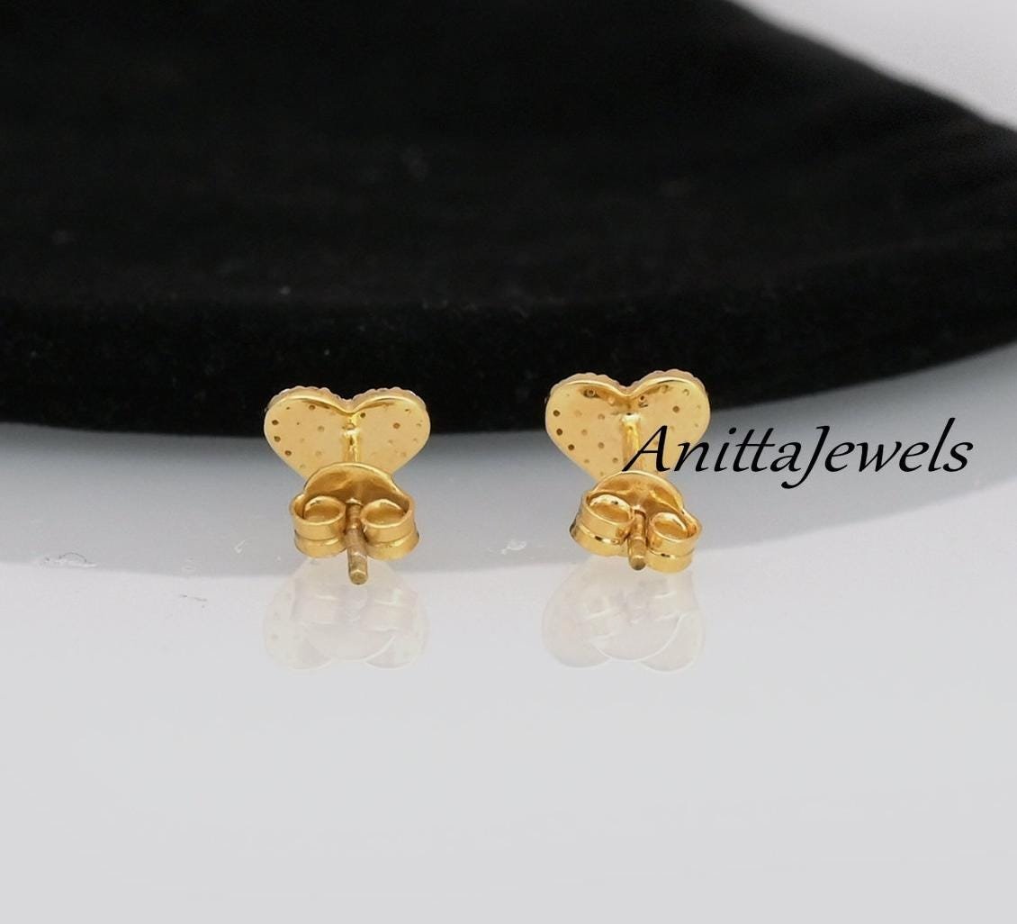 Tiny Diamond Heart Stud Earrings: 925 Silver, 8mm - View 2 - Anitta Jewels | SKU: etsy_1206108393 Tiny Diamond Heart Stud Earrings: 925 Silver, 8mm - View 2 - Anitta Jewels | SKU: etsy_1206108393