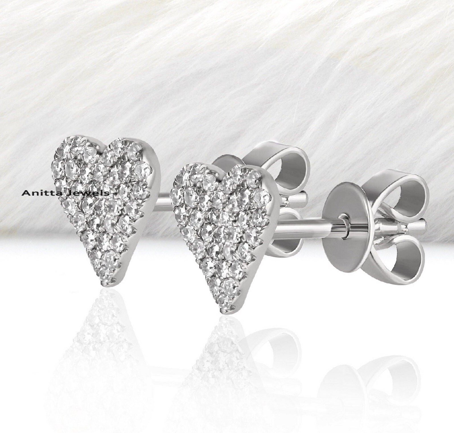 Tiny Diamond Heart Stud Earrings: 925 Silver, 8mm - View 6 - Anitta Jewels | SKU: etsy_1206108393 Tiny Diamond Heart Stud Earrings: 925 Silver, 8mm - View 6 - Anitta Jewels | SKU: etsy_1206108393