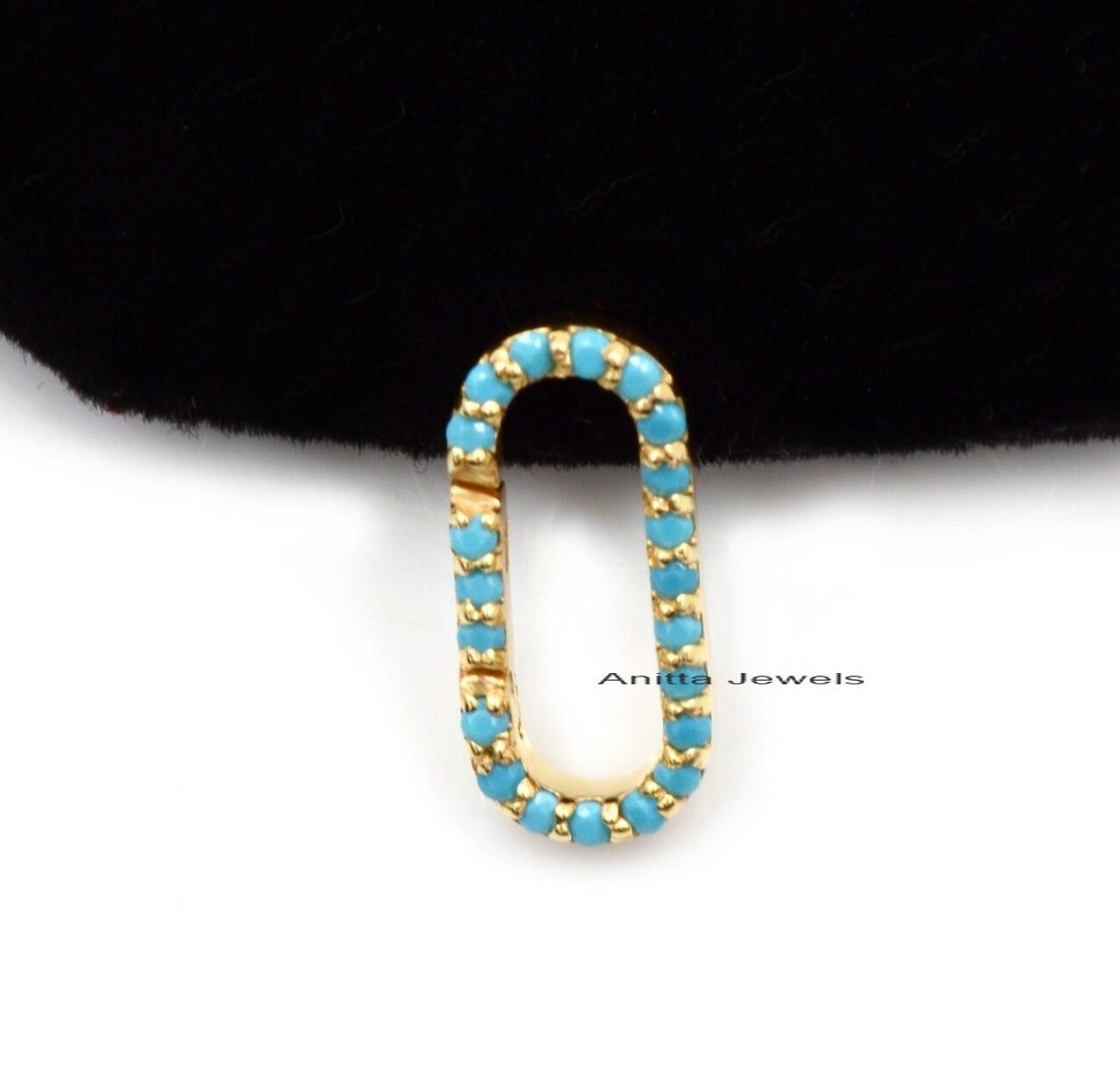 Turquoise 14K Gold Charm Enhancer: Handmade Oval Link Lock - View 3 - Anitta Jewels | SKU: etsy_1690833816 Turquoise 14K Gold Charm Enhancer: Handmade Oval Link Lock - View 3 - Anitta Jewels | SKU: etsy_1690833816