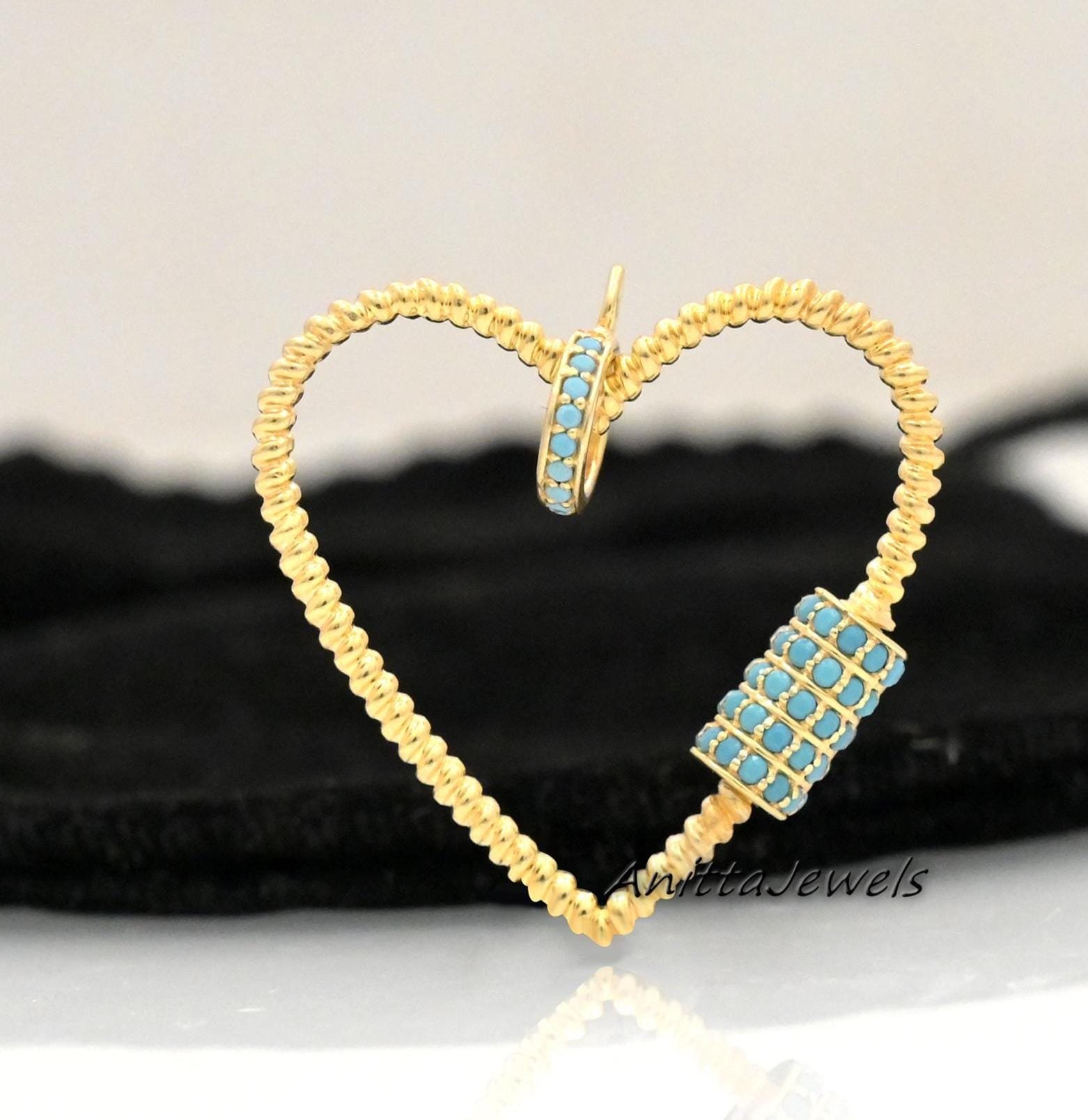 Turquoise Heart Carabiner: 925 Silver 14k Plated Lock (30 MM) - View 2 - Anitta Jewels | SKU: etsy_1094999047 Turquoise Heart Carabiner: 925 Silver 14k Plated Lock (30 MM) - View 2 - Anitta Jewels | SKU: etsy_1094999047