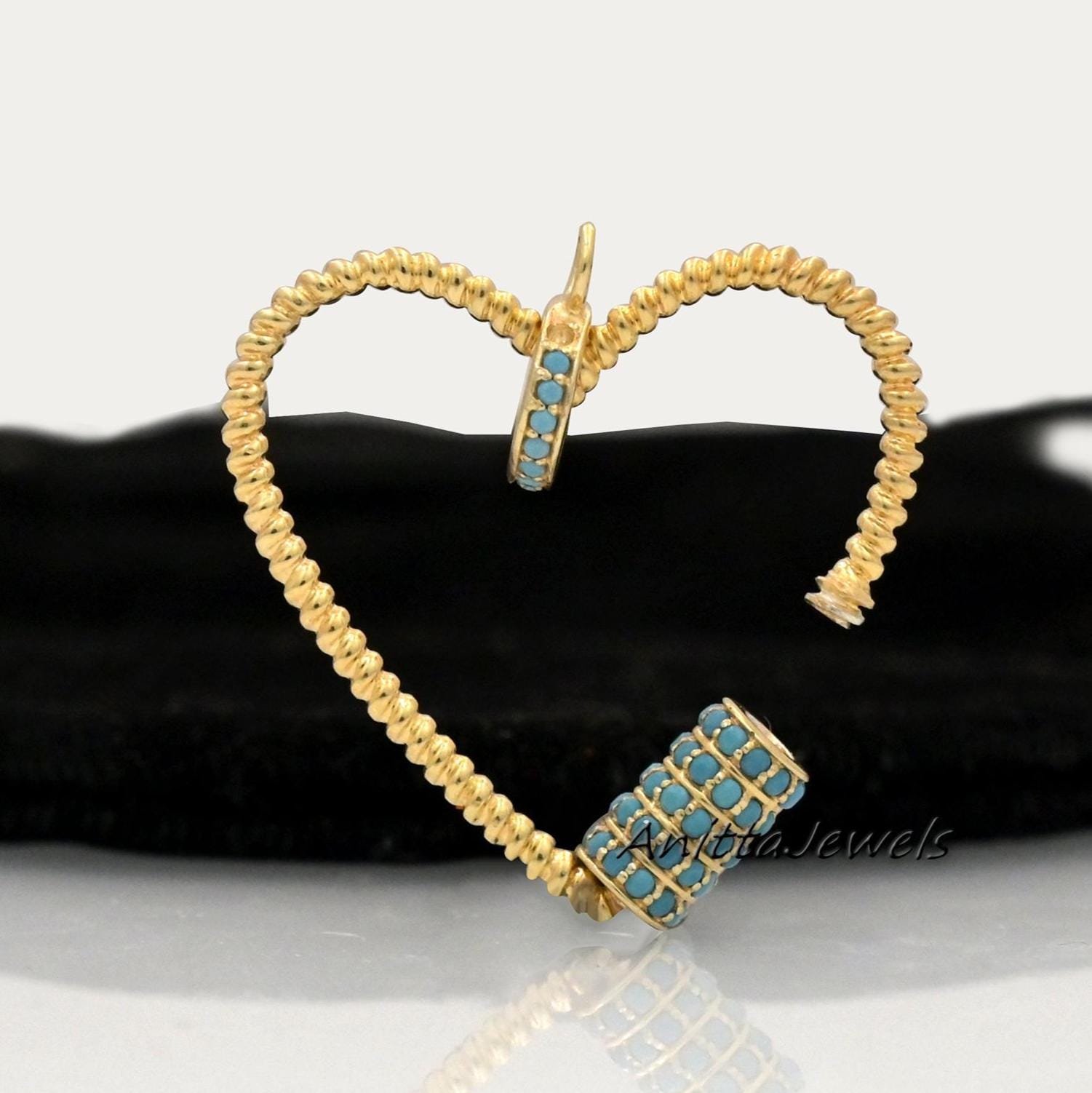 Turquoise Heart Carabiner: 925 Silver 14k Plated Lock (30 MM) - View 3 - Anitta Jewels | SKU: etsy_1094999047 Turquoise Heart Carabiner: 925 Silver 14k Plated Lock (30 MM) - View 3 - Anitta Jewels | SKU: etsy_1094999047