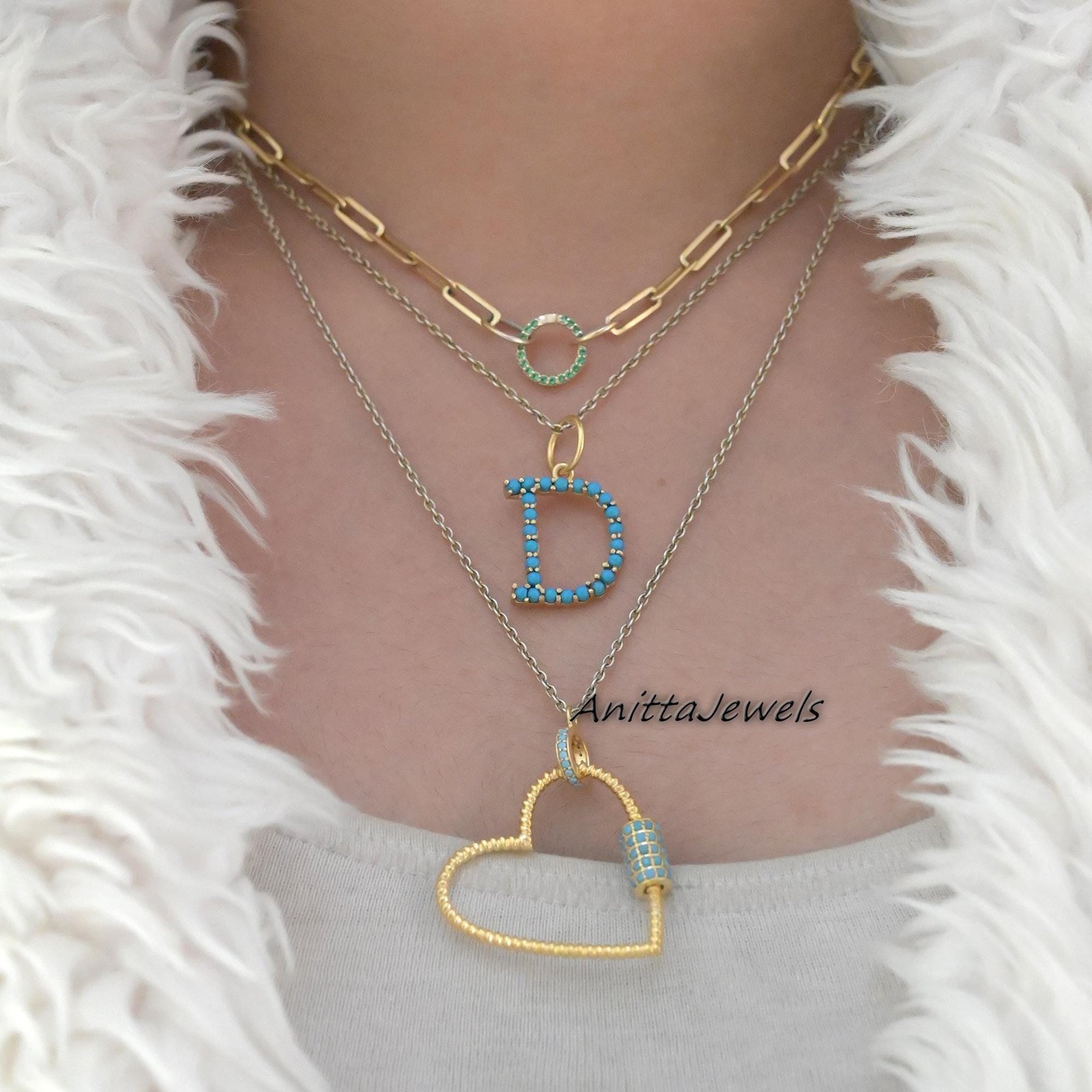 Turquoise Heart Carabiner: 925 Silver 14k Plated Lock (30 MM) - View 4 - Anitta Jewels | SKU: etsy_1094999047 Turquoise Heart Carabiner: 925 Silver 14k Plated Lock (30 MM) - View 4 - Anitta Jewels | SKU: etsy_1094999047