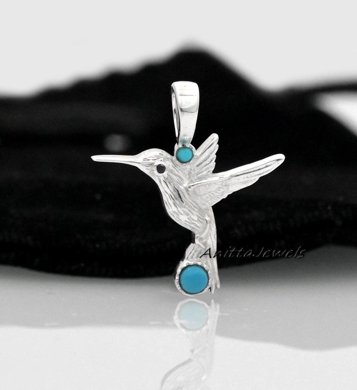 Turquoise Hummingbird Pendant: 925 Silver Gemstone Bird - Anitta Jewels | SKU: etsy_1902868961 Turquoise Hummingbird Pendant: 925 Silver Gemstone Bird - Anitta Jewels | SKU: etsy_1902868961