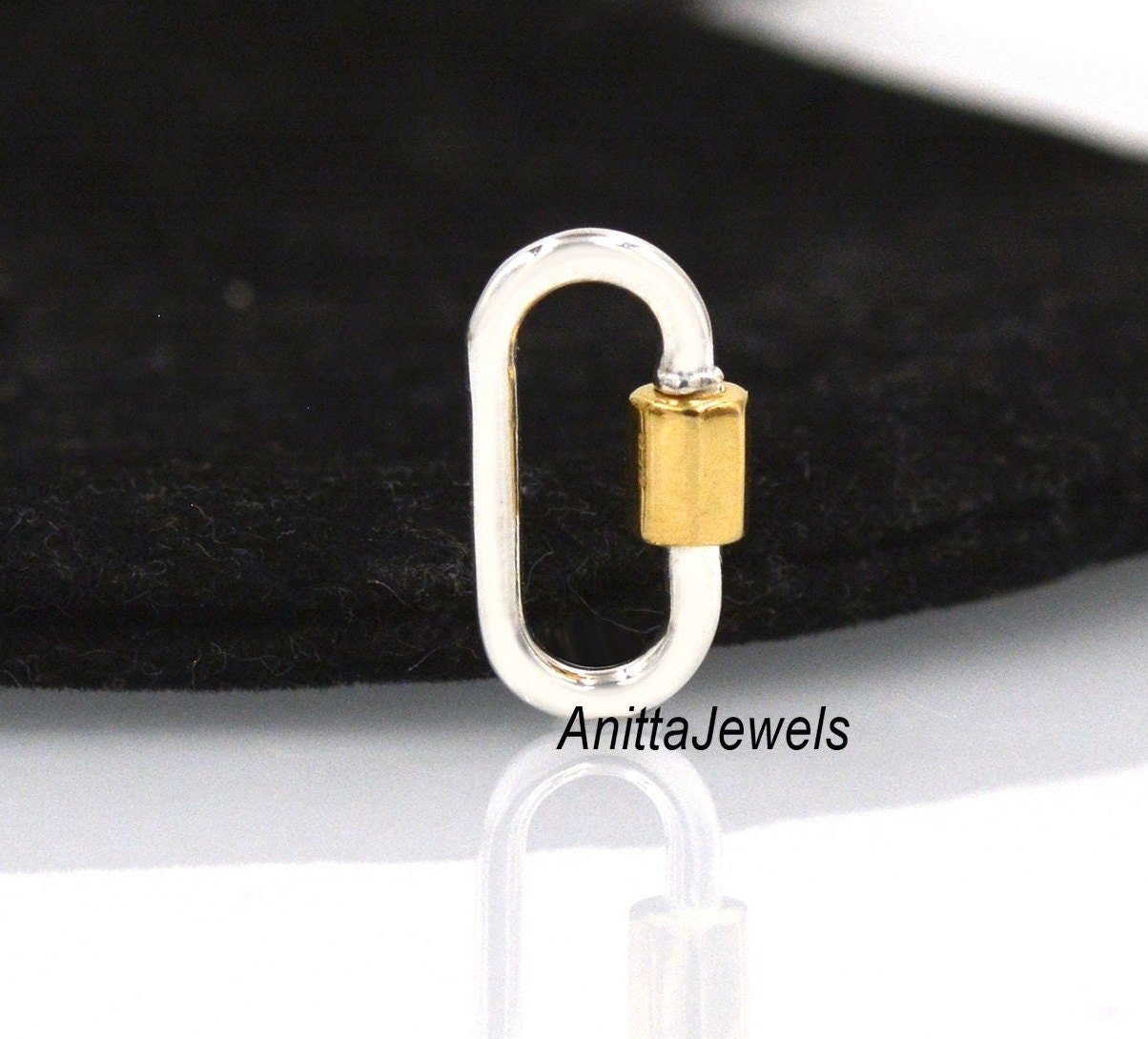 Two-Tone 925 Silver & 14k Gold Carabiner Lock - View 4 - Anitta Jewels | SKU: etsy_1034979773 Two-Tone 925 Silver & 14k Gold Carabiner Lock - View 4 - Anitta Jewels | SKU: etsy_1034979773