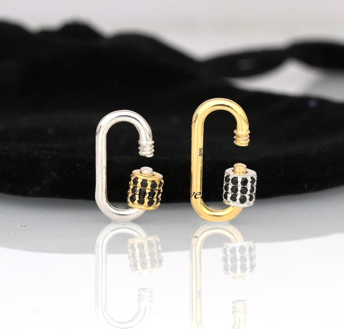 Two-Tone 925 Silver Carabiner Lock: Black Spinel Pendant - Anitta Jewels | SKU: etsy_1110764944 Two-Tone 925 Silver Carabiner Lock: Black Spinel Pendant - Anitta Jewels | SKU: etsy_1110764944