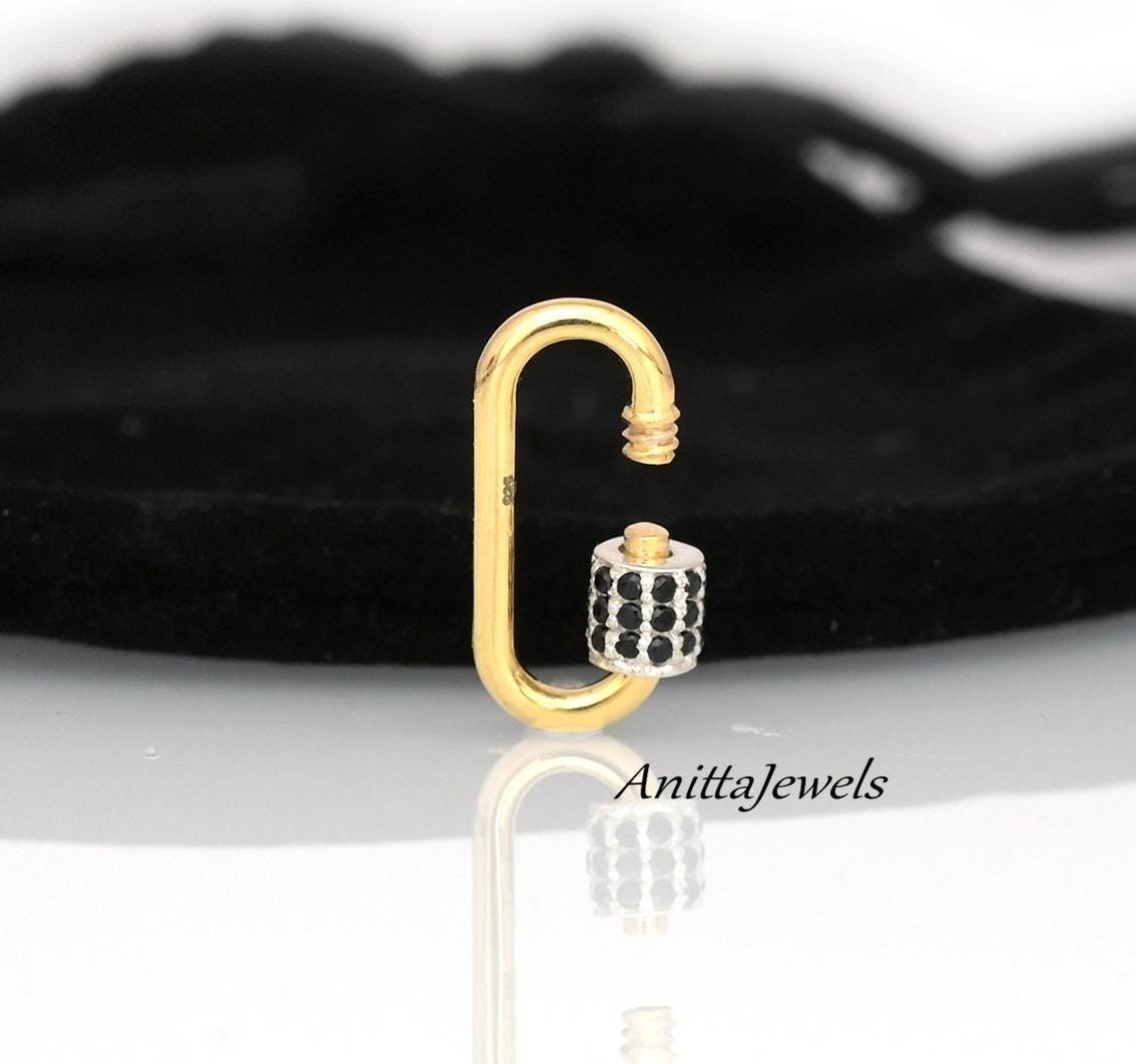 Two-Tone 925 Silver Carabiner Lock: Black Spinel Pendant - View 3 - Anitta Jewels | SKU: etsy_1110764944 Two-Tone 925 Silver Carabiner Lock: Black Spinel Pendant - View 3 - Anitta Jewels | SKU: etsy_1110764944