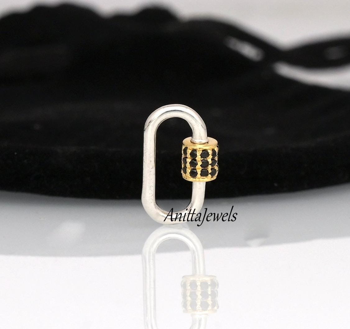 Two-Tone 925 Silver Carabiner Lock: Black Spinel Pendant - View 4 - Anitta Jewels | SKU: etsy_1110764944 Two-Tone 925 Silver Carabiner Lock: Black Spinel Pendant - View 4 - Anitta Jewels | SKU: etsy_1110764944