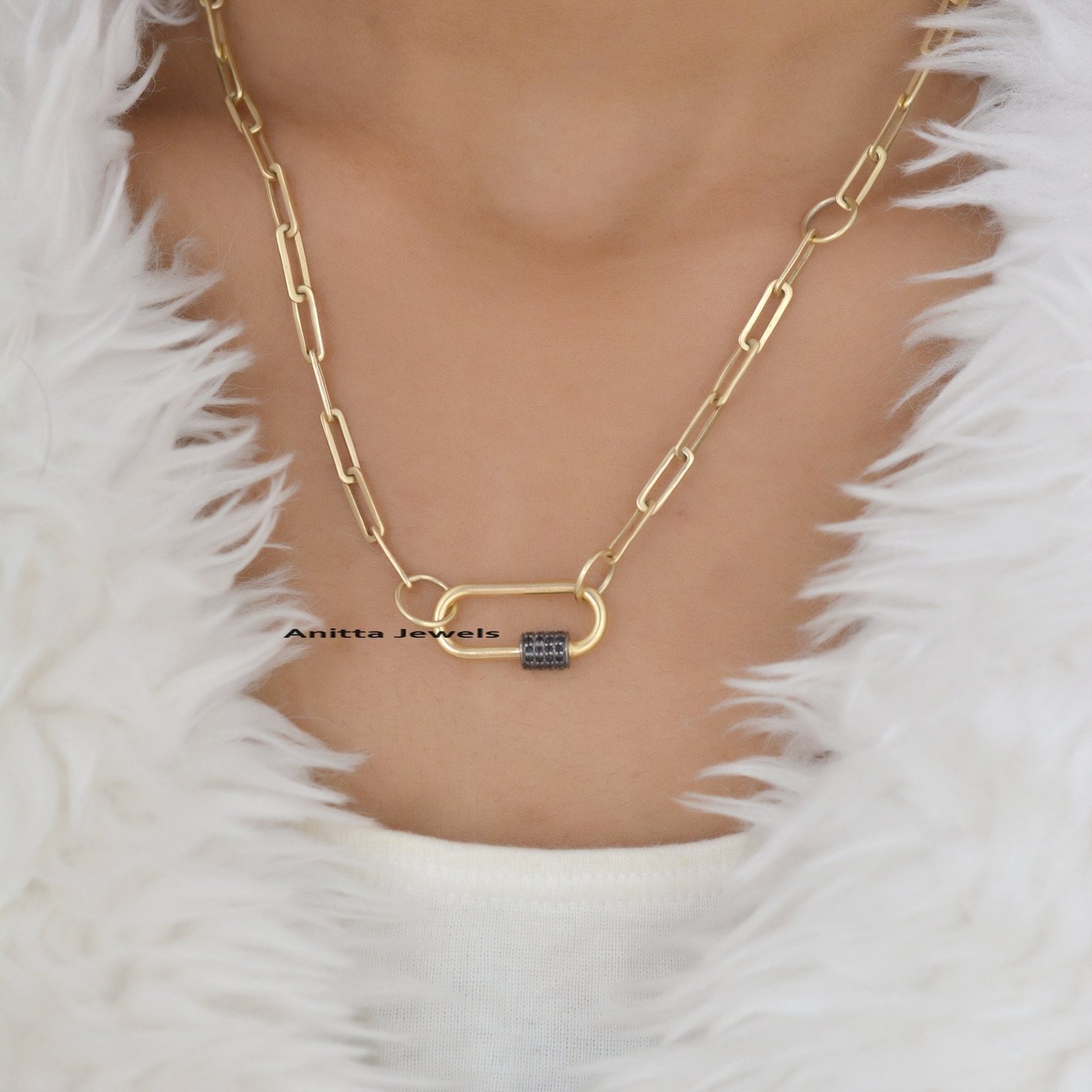 Two-Tone 925 Silver Carabiner Lock: Black Spinel Pendant - View 6 - Anitta Jewels | SKU: etsy_1110764944 Two-Tone 925 Silver Carabiner Lock: Black Spinel Pendant - View 6 - Anitta Jewels | SKU: etsy_1110764944