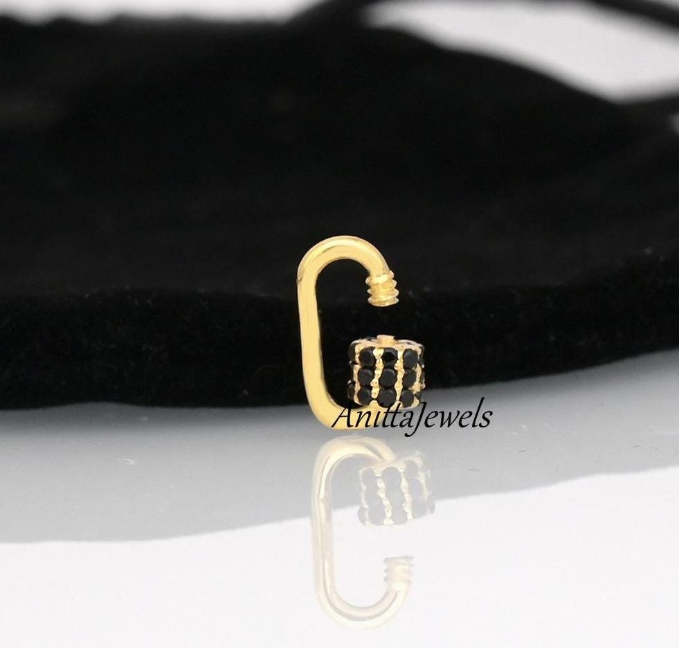 Two-Tone 925 Silver Carabiner Lock: Black Spinel Pendant - View 7 - Anitta Jewels | SKU: etsy_1110764944 Two-Tone 925 Silver Carabiner Lock: Black Spinel Pendant - View 7 - Anitta Jewels | SKU: etsy_1110764944