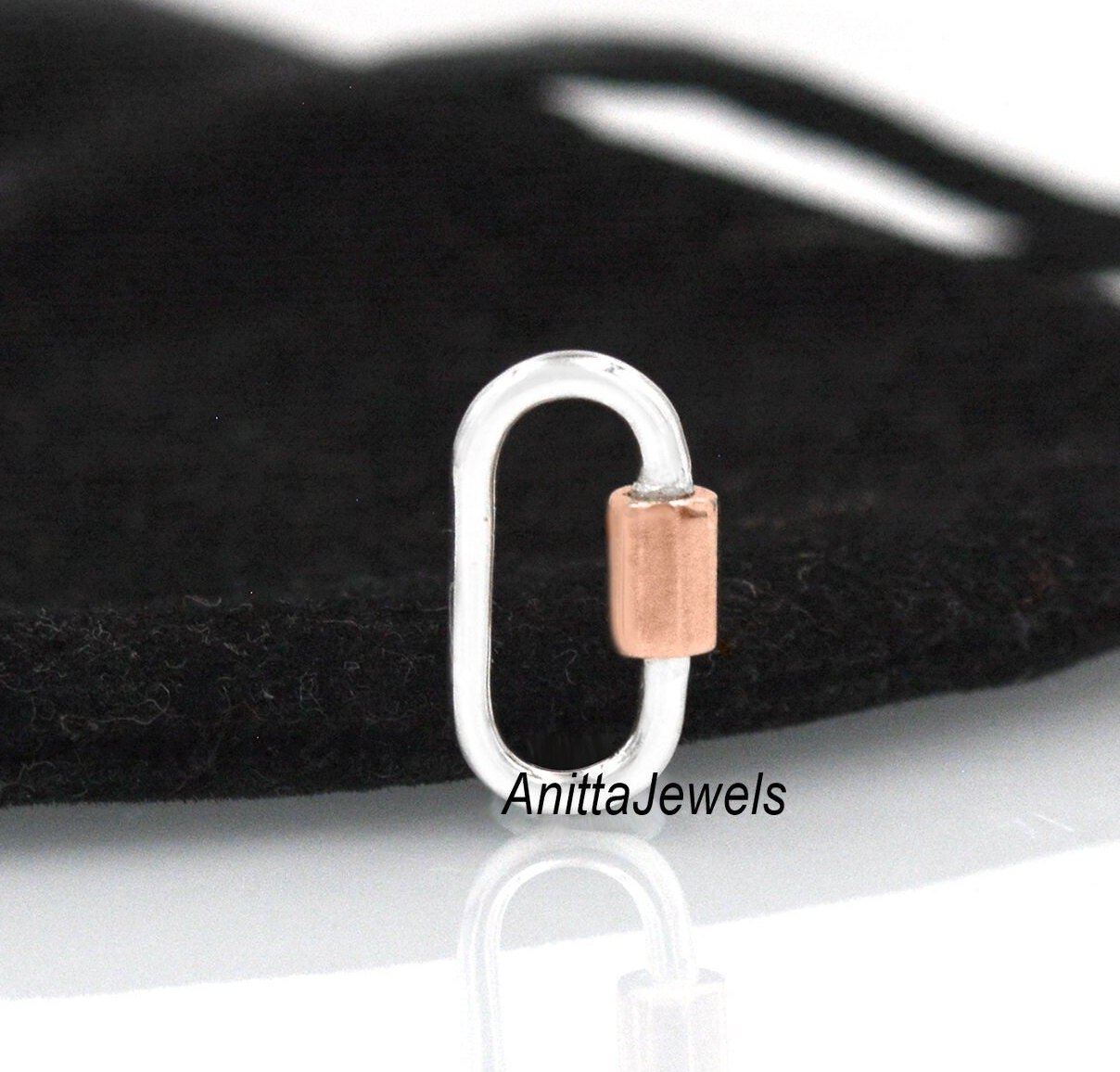 Two-Tone 925 Silver Carabiner Lock: Handmade Oval Pendant - View 3 - Anitta Jewels | SKU: etsy_869658965 Two-Tone 925 Silver Carabiner Lock: Handmade Oval Pendant - View 3 - Anitta Jewels | SKU: etsy_869658965