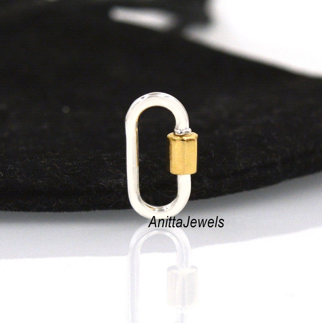 Two-Tone 925 Silver Carabiner Lock: Handmade Oval Pendant - View 4 - Anitta Jewels | SKU: etsy_869658965 Two-Tone 925 Silver Carabiner Lock: Handmade Oval Pendant - View 4 - Anitta Jewels | SKU: etsy_869658965
