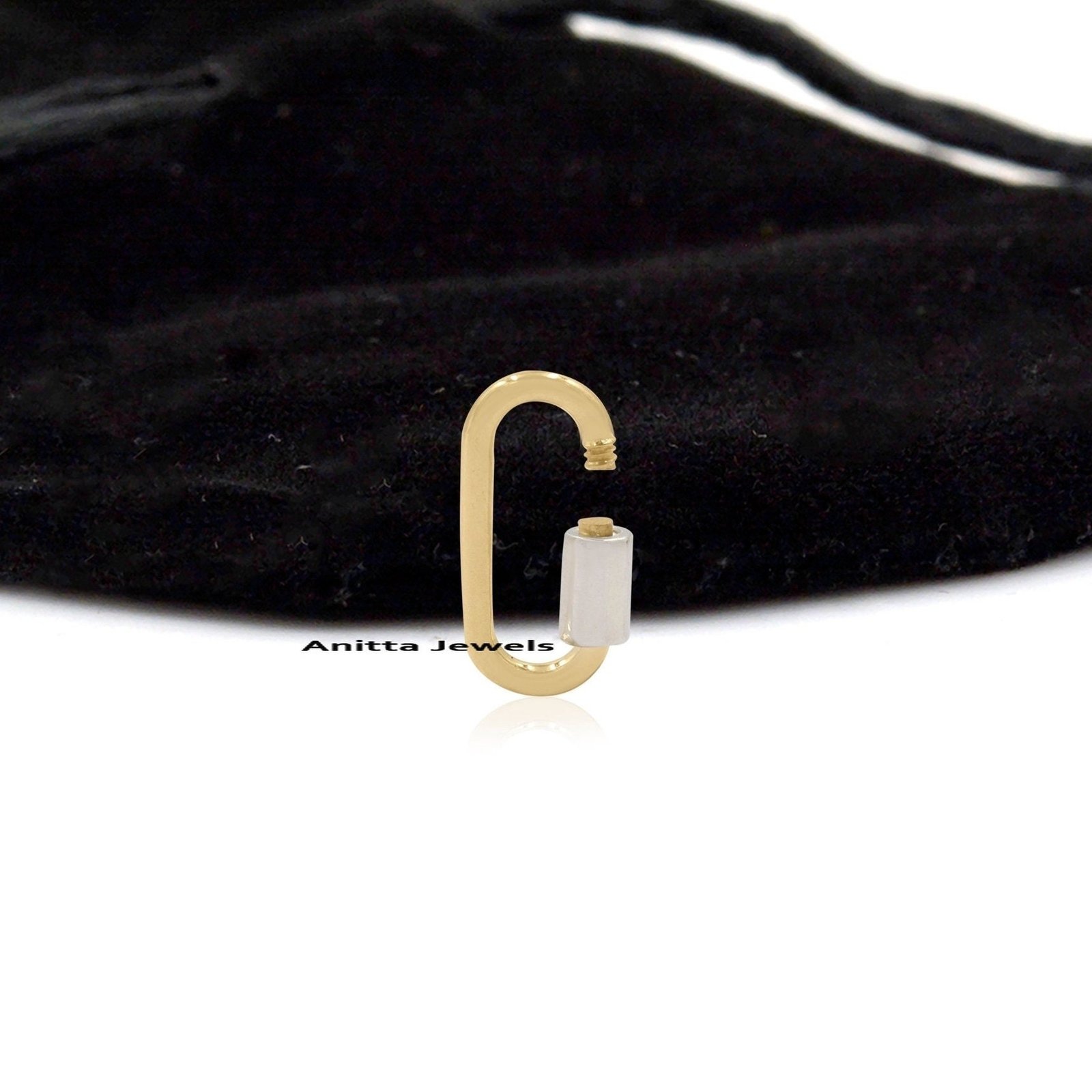 Two-Tone 925 Silver Carabiner Lock: Handmade Oval Pendant - View 5 - Anitta Jewels | SKU: etsy_869658965 Two-Tone 925 Silver Carabiner Lock: Handmade Oval Pendant - View 5 - Anitta Jewels | SKU: etsy_869658965