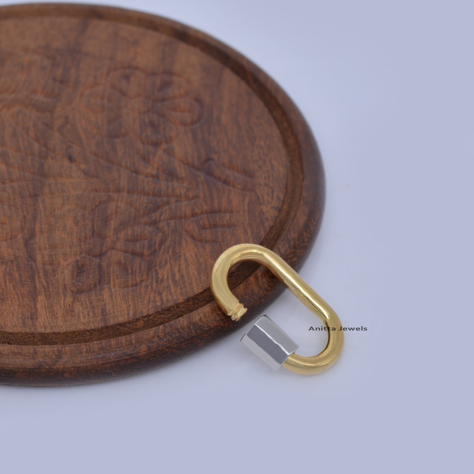 Two-Tone 925 Silver Carabiner Lock: Handmade Oval Pendant - View 7 - Anitta Jewels | SKU: etsy_869658965 Two-Tone 925 Silver Carabiner Lock: Handmade Oval Pendant - View 7 - Anitta Jewels | SKU: etsy_869658965