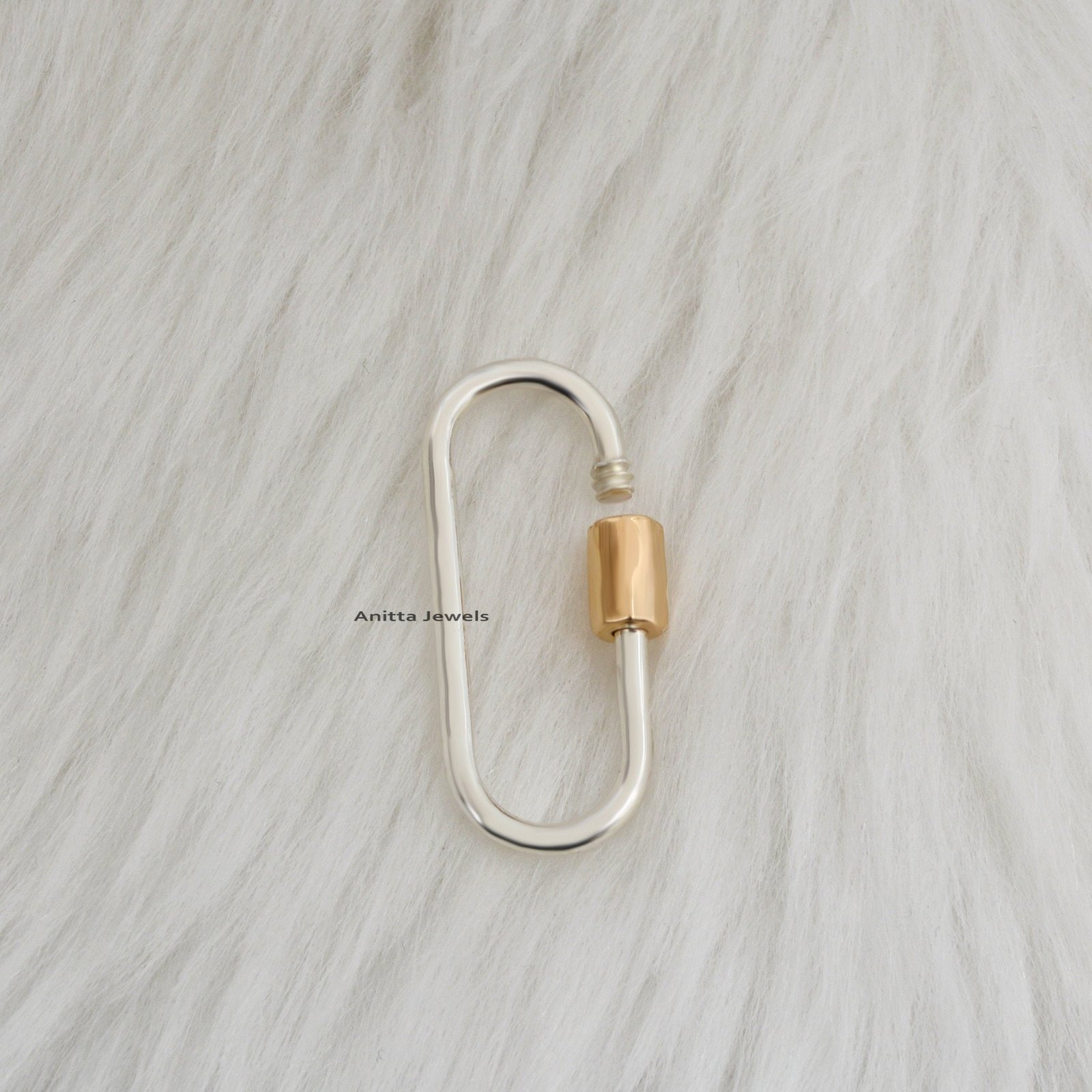 Two-Tone Carabiner Lock: 9k Gold Nut, 925 Silver Wire - View 5 - Anitta Jewels | SKU: etsy_1021012496 Two-Tone Carabiner Lock: 9k Gold Nut, 925 Silver Wire - View 5 - Anitta Jewels | SKU: etsy_1021012496