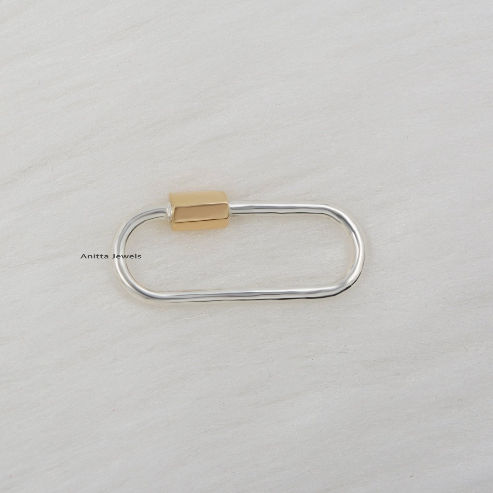 Two-Tone Carabiner Lock: 9k Gold Nut, 925 Silver Wire - View 6 - Anitta Jewels | SKU: etsy_1021012496 Two-Tone Carabiner Lock: 9k Gold Nut, 925 Silver Wire - View 6 - Anitta Jewels | SKU: etsy_1021012496