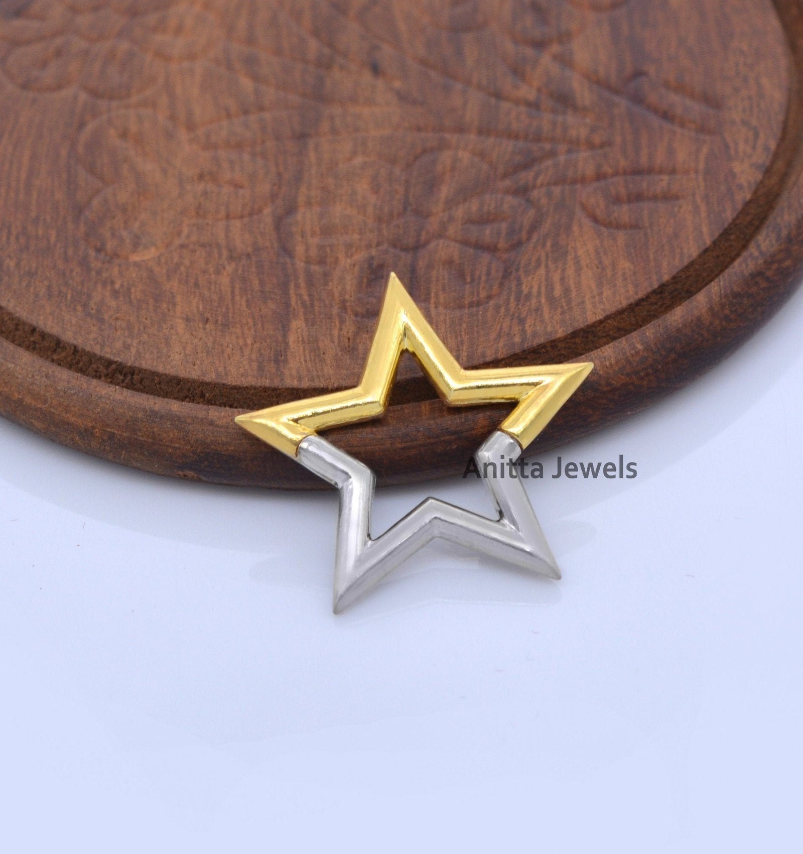 Two-Tone Star Charm Holder: Yellow Gold & Sterling Silver Enhancer Link - View 2 - Anitta Jewels | SKU: etsy_931259413 Two-Tone Star Charm Holder: Yellow Gold & Sterling Silver Enhancer Link - View 2 - Anitta Jewels | SKU: etsy_931259413