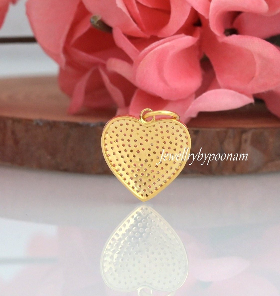 14k Gold Diamond Heart Pendant: Sterling Silver Love Charm - View 2 - Jewelry By Poonam | SKU: PJP3428-SLYGCZ-25M 2/26 14k Gold Diamond Heart Pendant: Sterling Silver Love Charm - View 2 - Jewelry By Poonam | SKU: PJP3428-SLYGCZ-25M 2/26
