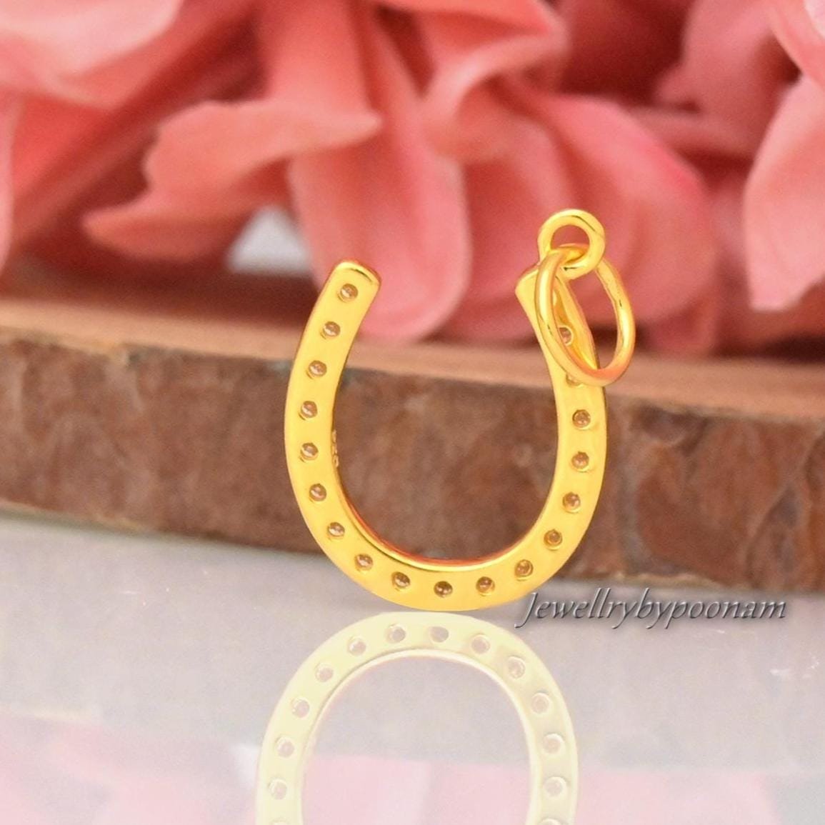 14K Gold Diamond Horseshoe Charm: Dainty Lucky Pendant - View 2 - Jewelry By Poonam | SKU: PJP4782-SLYGCZ-30M 2/26 14K Gold Diamond Horseshoe Charm: Dainty Lucky Pendant - View 2 - Jewelry By Poonam | SKU: PJP4782-SLYGCZ-30M 2/26