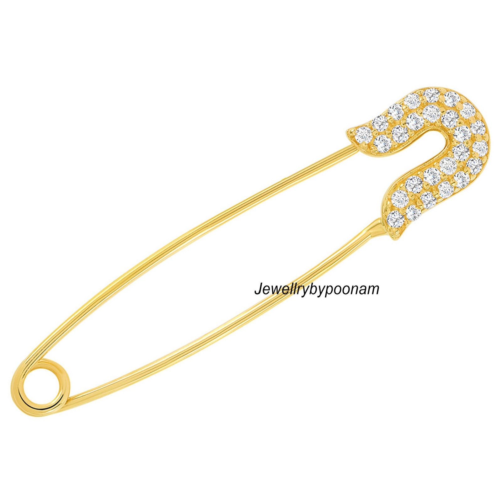 14k Gold Diamond Safety Pin Charm Lock: Sterling Silver Enhancer - View 3 - Jewelry By Poonam | SKU: PJH2608-SLYGCZ-23MM 2/26 14k Gold Diamond Safety Pin Charm Lock: Sterling Silver Enhancer - View 3 - Jewelry By Poonam | SKU: PJH2608-SLYGCZ-23MM 2/26