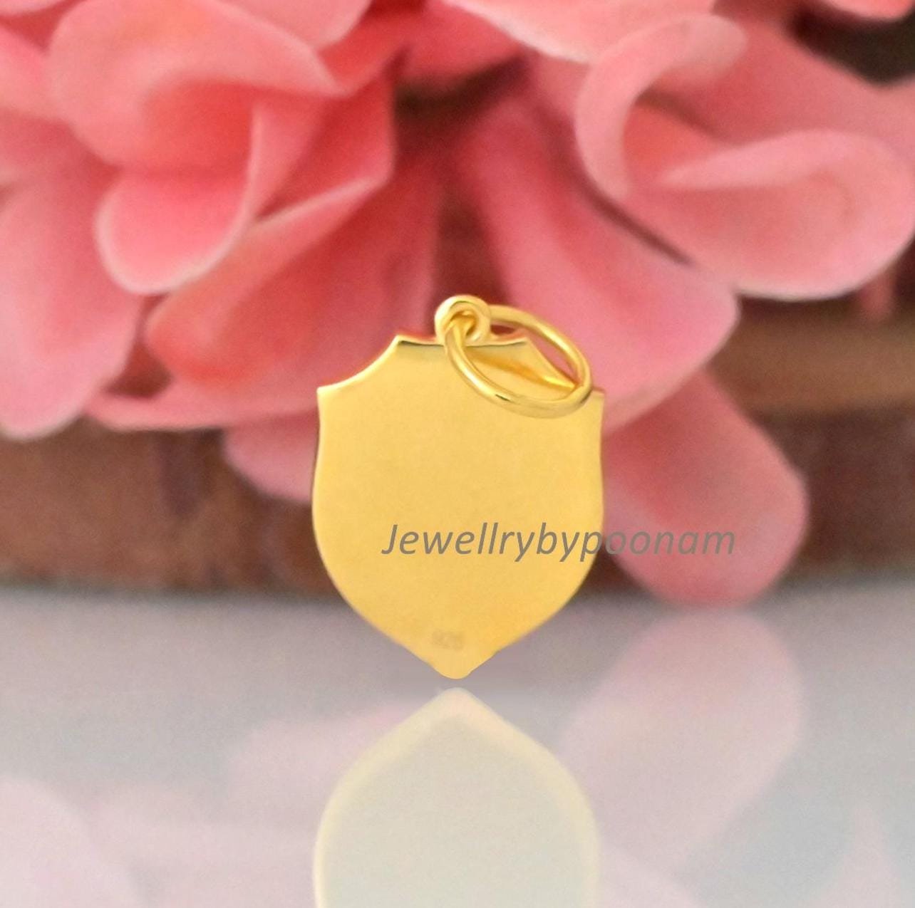 14k Gold Diamond Shield Pendant: Sterling Silver Medallion Charm - View 2 - Jewelry By Poonam | SKU: PJP4851-SLYGCZ-25M 2/26 14k Gold Diamond Shield Pendant: Sterling Silver Medallion Charm - View 2 - Jewelry By Poonam | SKU: PJP4851-SLYGCZ-25M 2/26