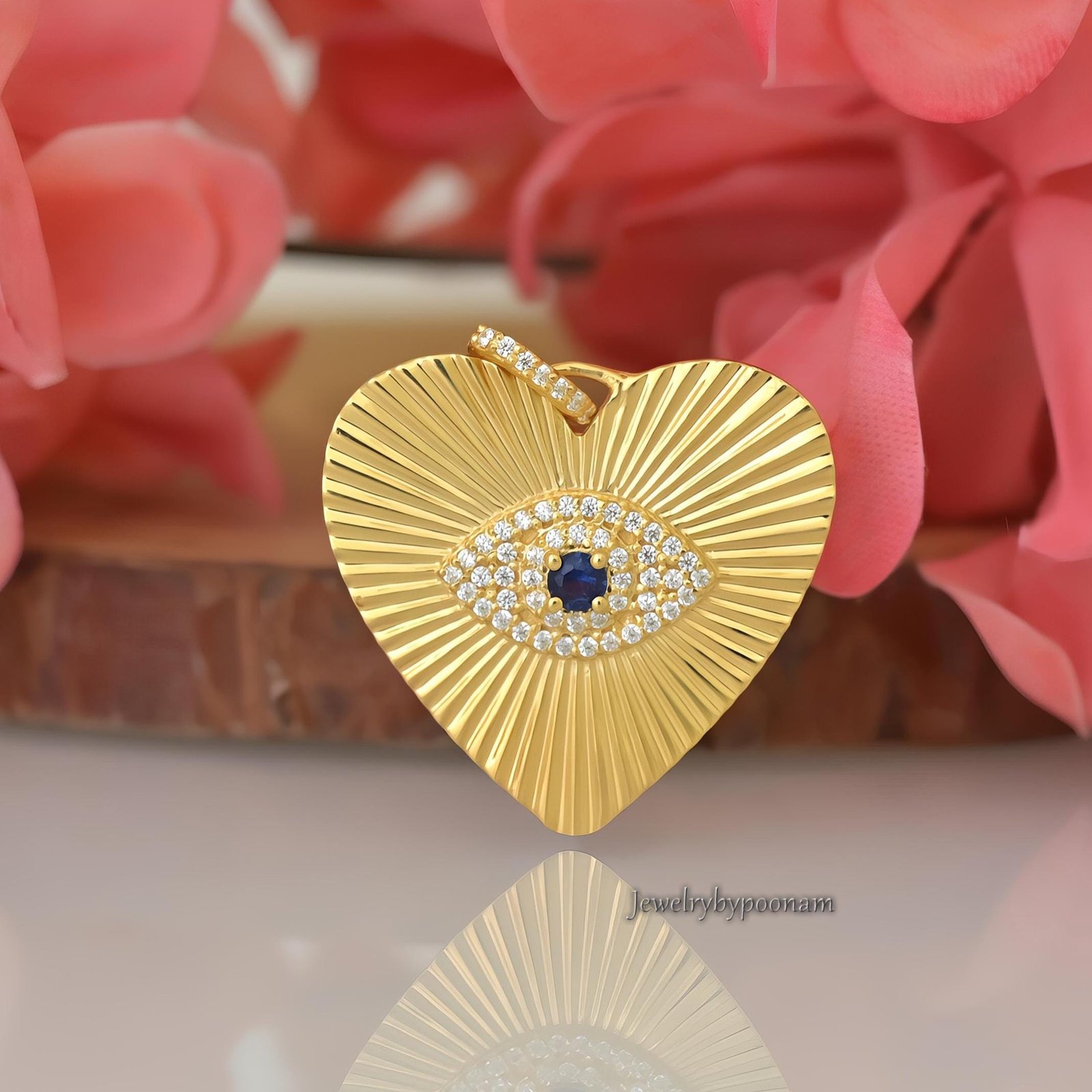14k Gold Evil Eye Heart Pendant: Diamond & Blue Sapphire - Jewelry By Poonam | SKU: PJP4902-SLYGBSPCZ-30M 2/26 14k Gold Evil Eye Heart Pendant: Diamond & Blue Sapphire - Jewelry By Poonam | SKU: PJP4902-SLYGBSPCZ-30M 2/26