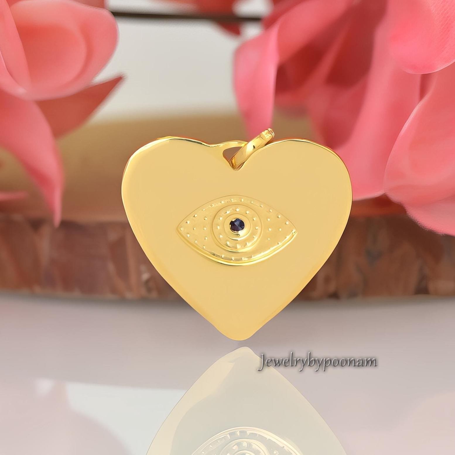 14k Gold Evil Eye Heart Pendant: Diamond & Blue Sapphire - View 2 - Jewelry By Poonam | SKU: PJP4902-SLYGBSPCZ-30M 2/26 14k Gold Evil Eye Heart Pendant: Diamond & Blue Sapphire - View 2 - Jewelry By Poonam | SKU: PJP4902-SLYGBSPCZ-30M 2/26