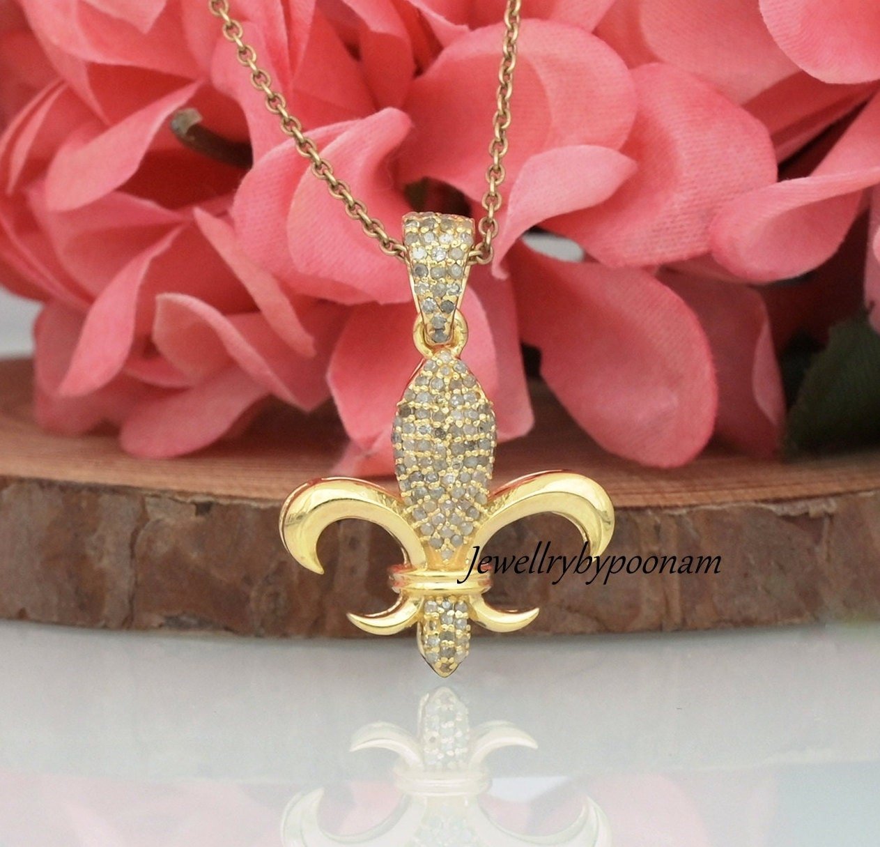 14K Gold Fleur De Lis Pendant; Fleur-de-lis Pendant, Fleur De Lis Jewelry Gift - Jewelry By Poonam | SKU: PJP3399-SLYGDI-33M 14K Gold Fleur De Lis Pendant; Fleur-de-lis Pendant, Fleur De Lis Jewelry Gift - Jewelry By Poonam | SKU: PJP3399-SLYGDI-33M