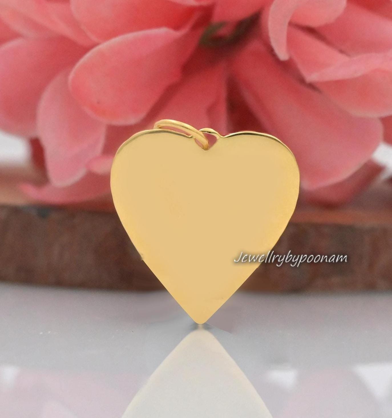 14K Gold Fluted Heart Pendant: Moissanite Diamond Charm, 30mm - View 2 - Jewelry By Poonam | SKU: PJP4651-SLYGMN-25M 2/26 14K Gold Fluted Heart Pendant: Moissanite Diamond Charm, 30mm - View 2 - Jewelry By Poonam | SKU: PJP4651-SLYGMN-25M 2/26
