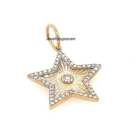 14k Gold Fluted Star Moissanite Pendant, Sterling Silver Charm (25x20 MM) - View 2 - Jewelry By Poonam | SKU: PJP- 14k Gold Fluted Star Moissanite Pendant, Sterling Silver Charm (25x20 MM) - View 2 - Jewelry By Poonam | SKU: PJP-