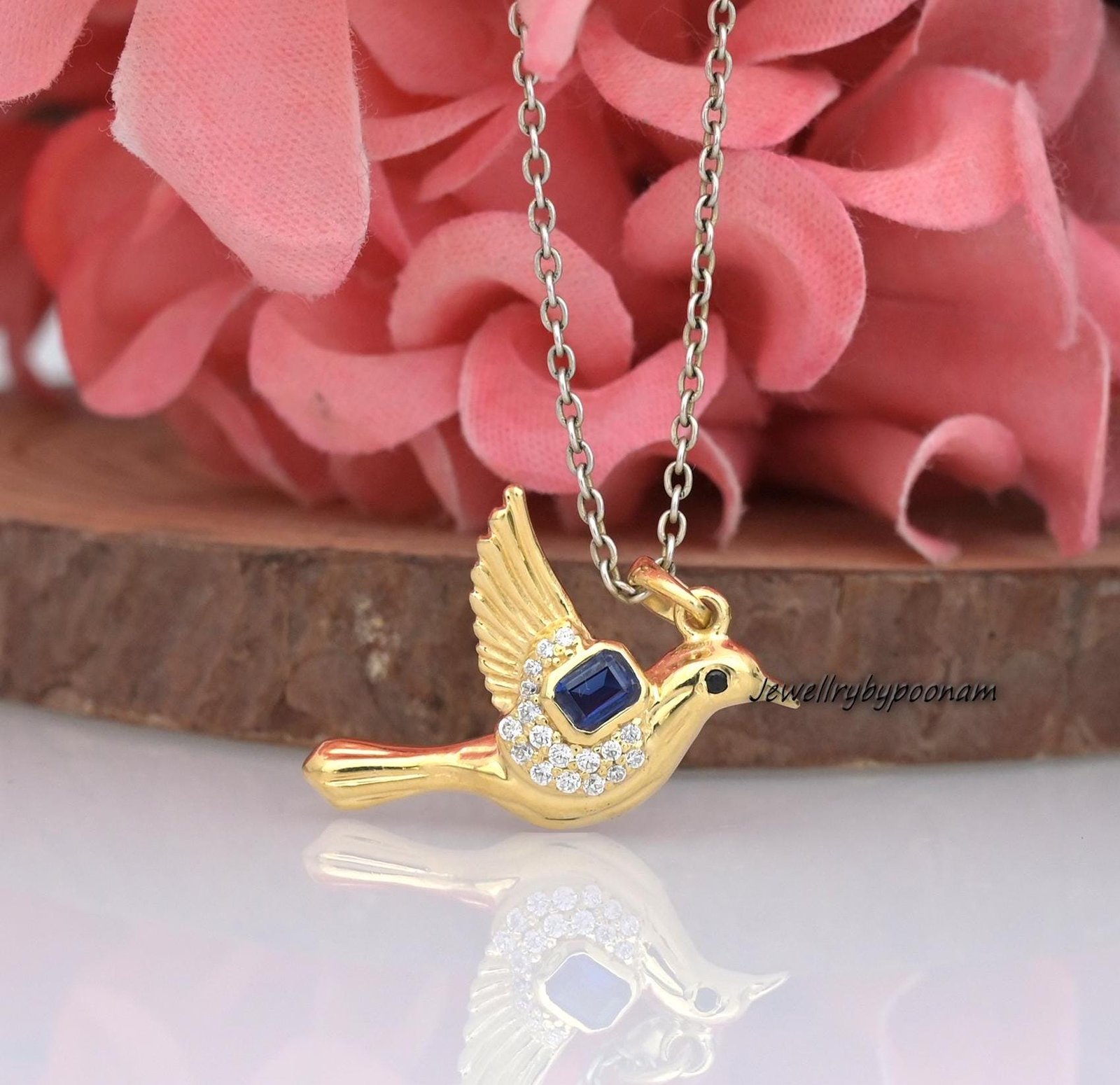 14k Gold Gemstone Bird Pendant: Sterling Silver Turquoise Jewelry - Jewelry By Poonam | SKU: PJP4242-SLYGBSPCZBS-25M 2/26 14k Gold Gemstone Bird Pendant: Sterling Silver Turquoise Jewelry - Jewelry By Poonam | SKU: PJP4242-SLYGBSPCZBS-25M 2/26