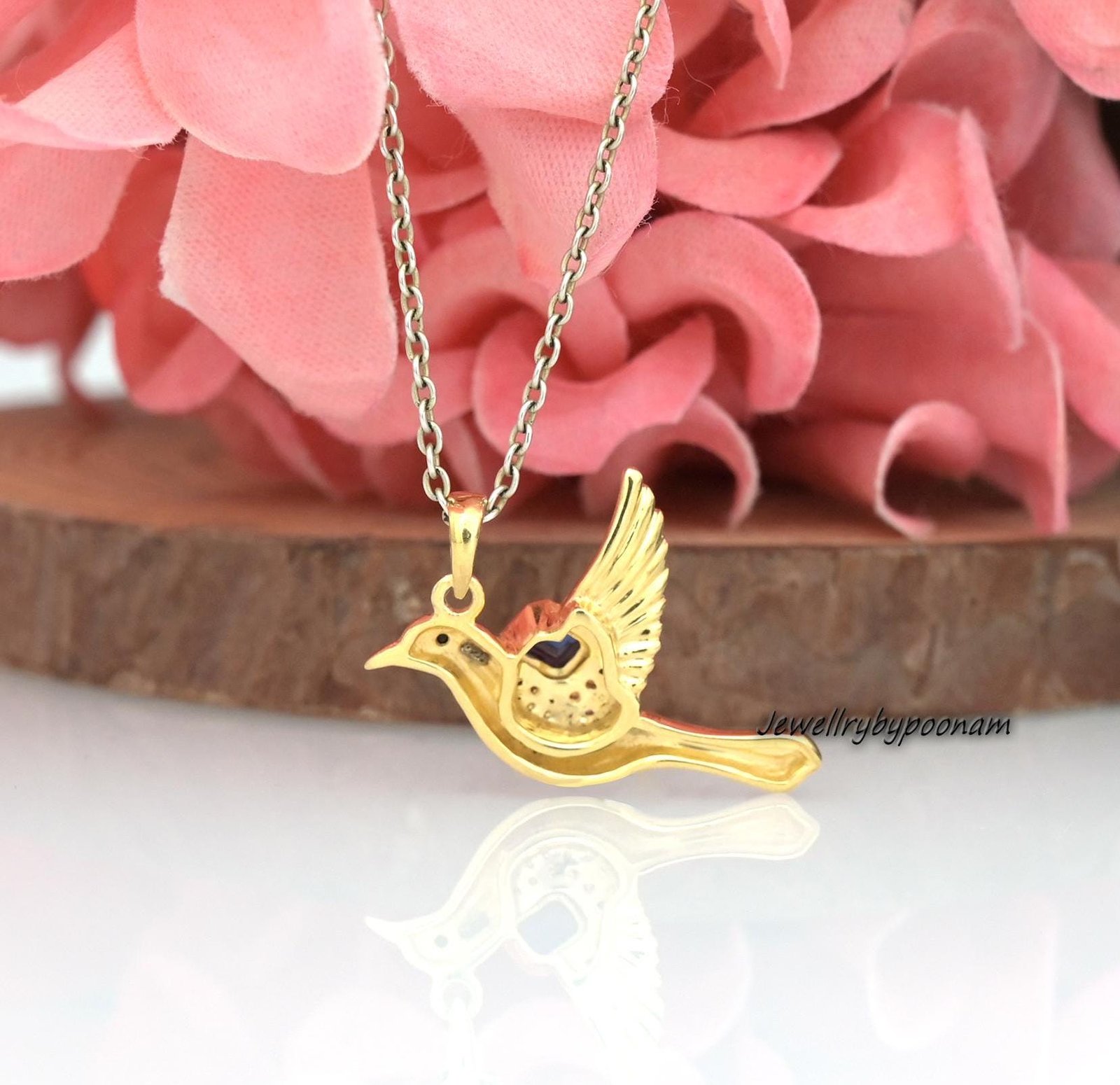 14k Gold Gemstone Bird Pendant: Sterling Silver Turquoise Jewelry - View 2 - Jewelry By Poonam | SKU: PJP4242-SLYGBSPCZBS-25M 14k Gold Gemstone Bird Pendant: Sterling Silver Turquoise Jewelry - View 2 - Jewelry By Poonam | SKU: PJP4242-SLYGBSPCZBS-25M